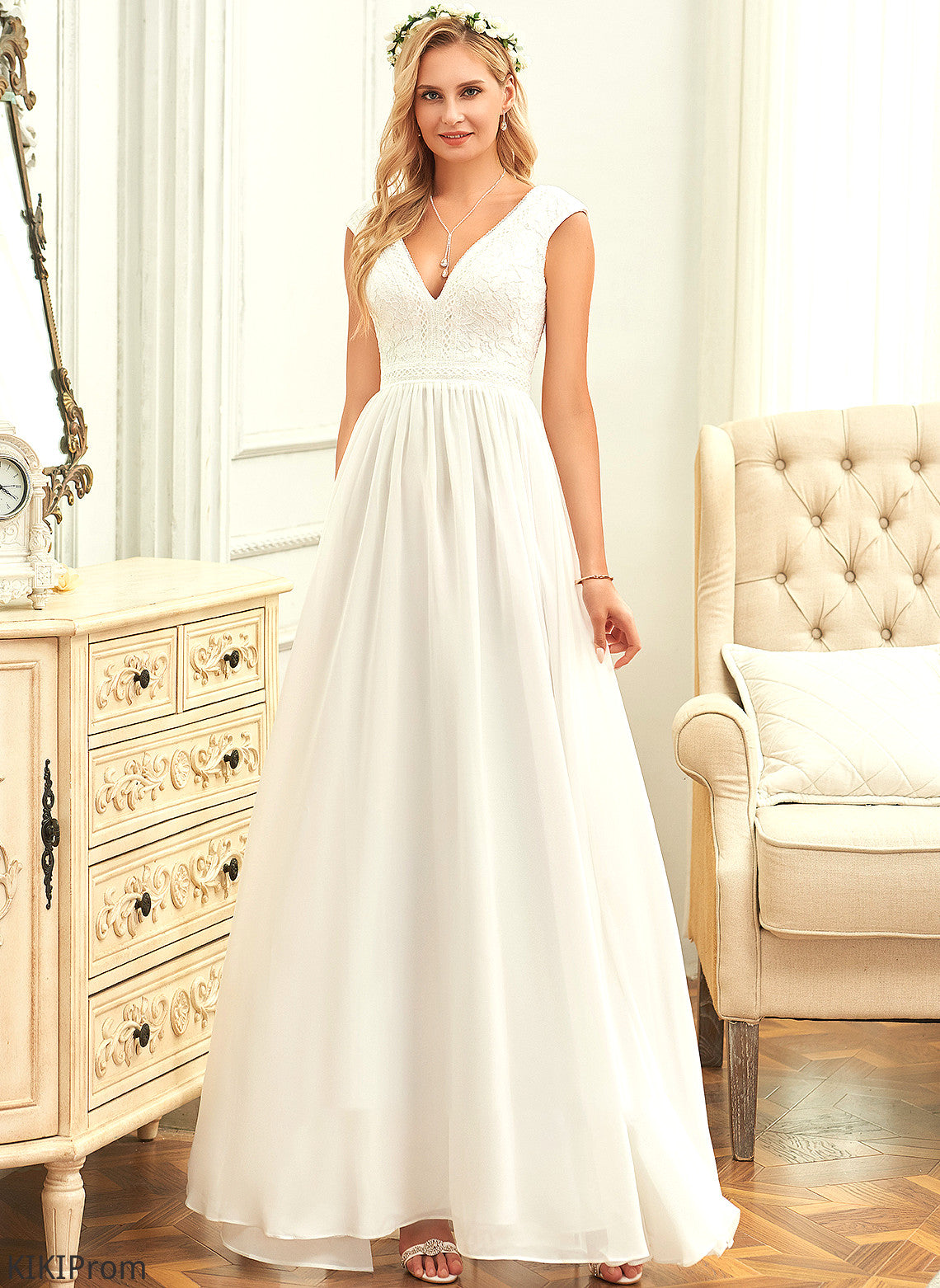 Wedding Dresses Chiffon Wedding Dress V-neck Guadalupe Floor-Length Lace A-Line
