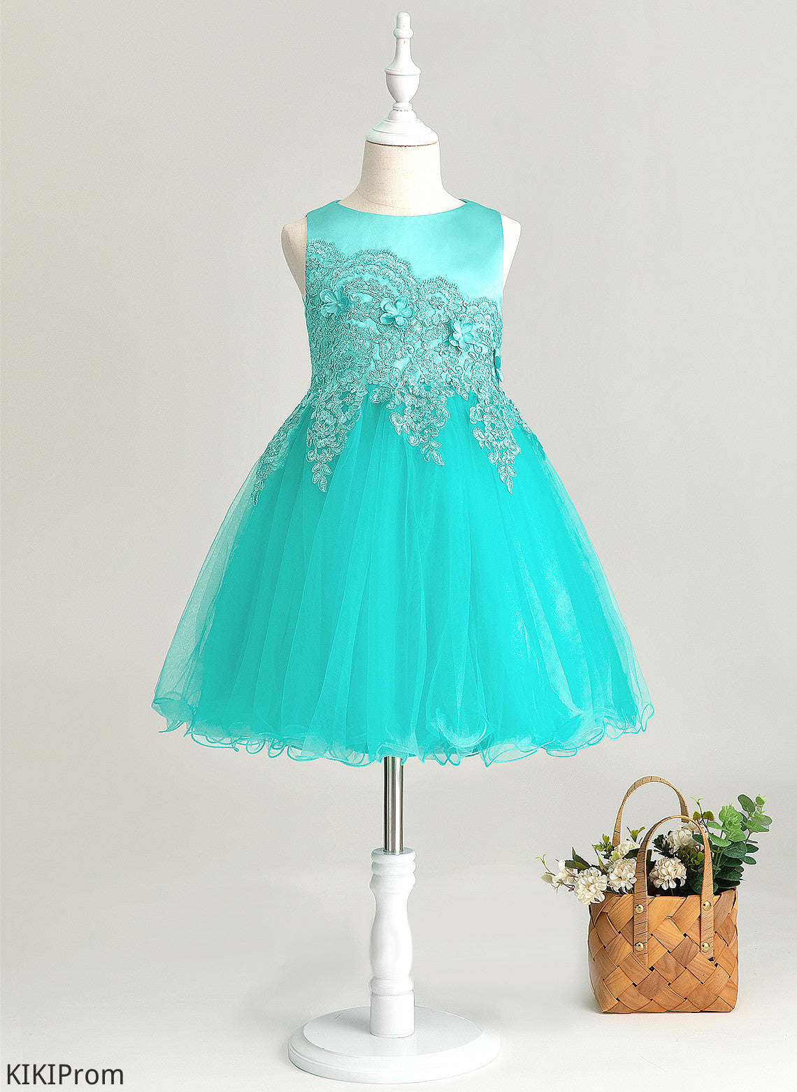 Dress - A-Line Scoop Sleeveless Flower With Knee-length Girl Flower(s) Neck Flower Girl Dresses Satin/Tulle/Lace Yoselin