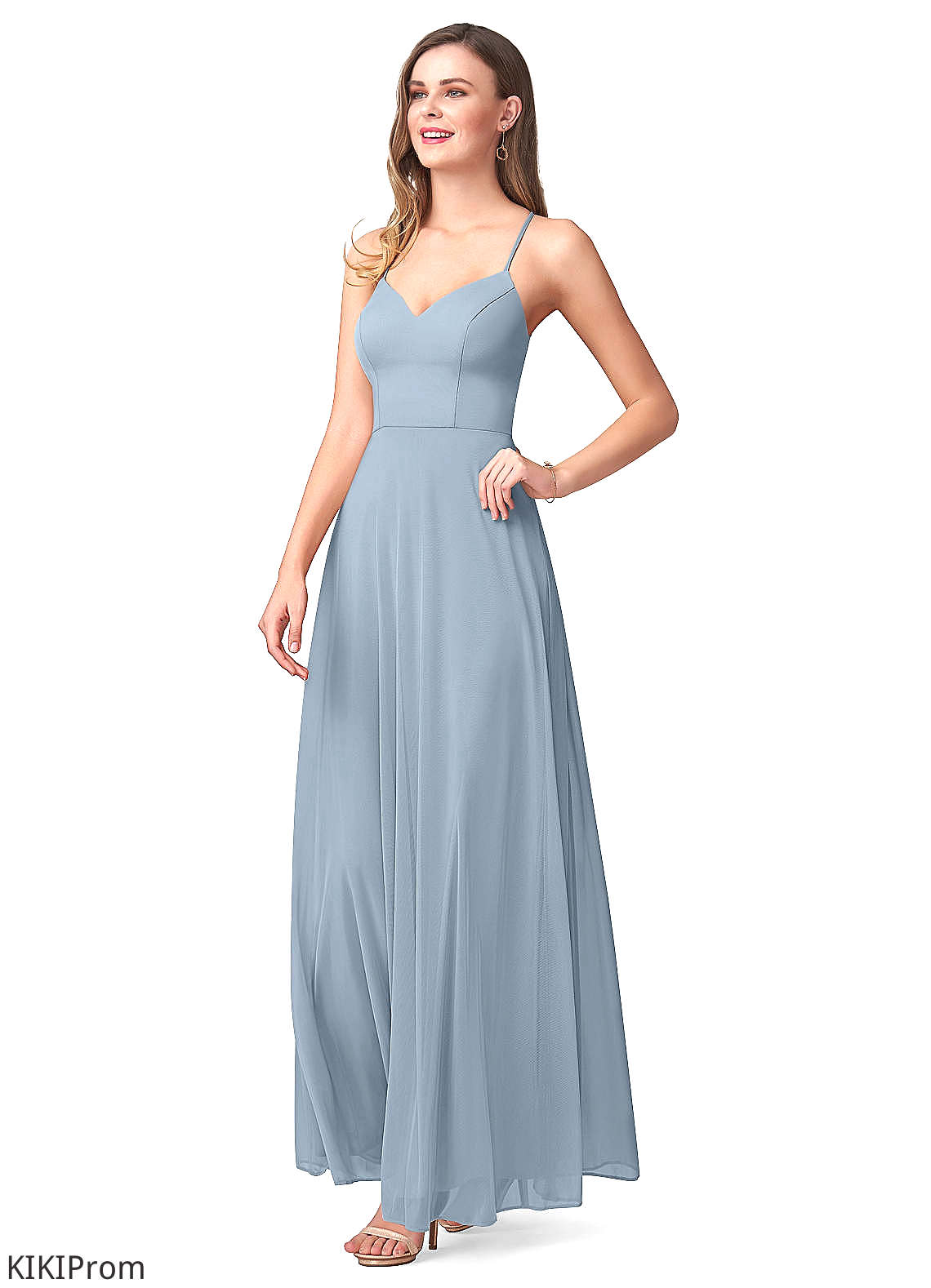 Justine Sleeveless Spaghetti Staps A-Line/Princess Natural Waist Floor Length Bridesmaid Dresses