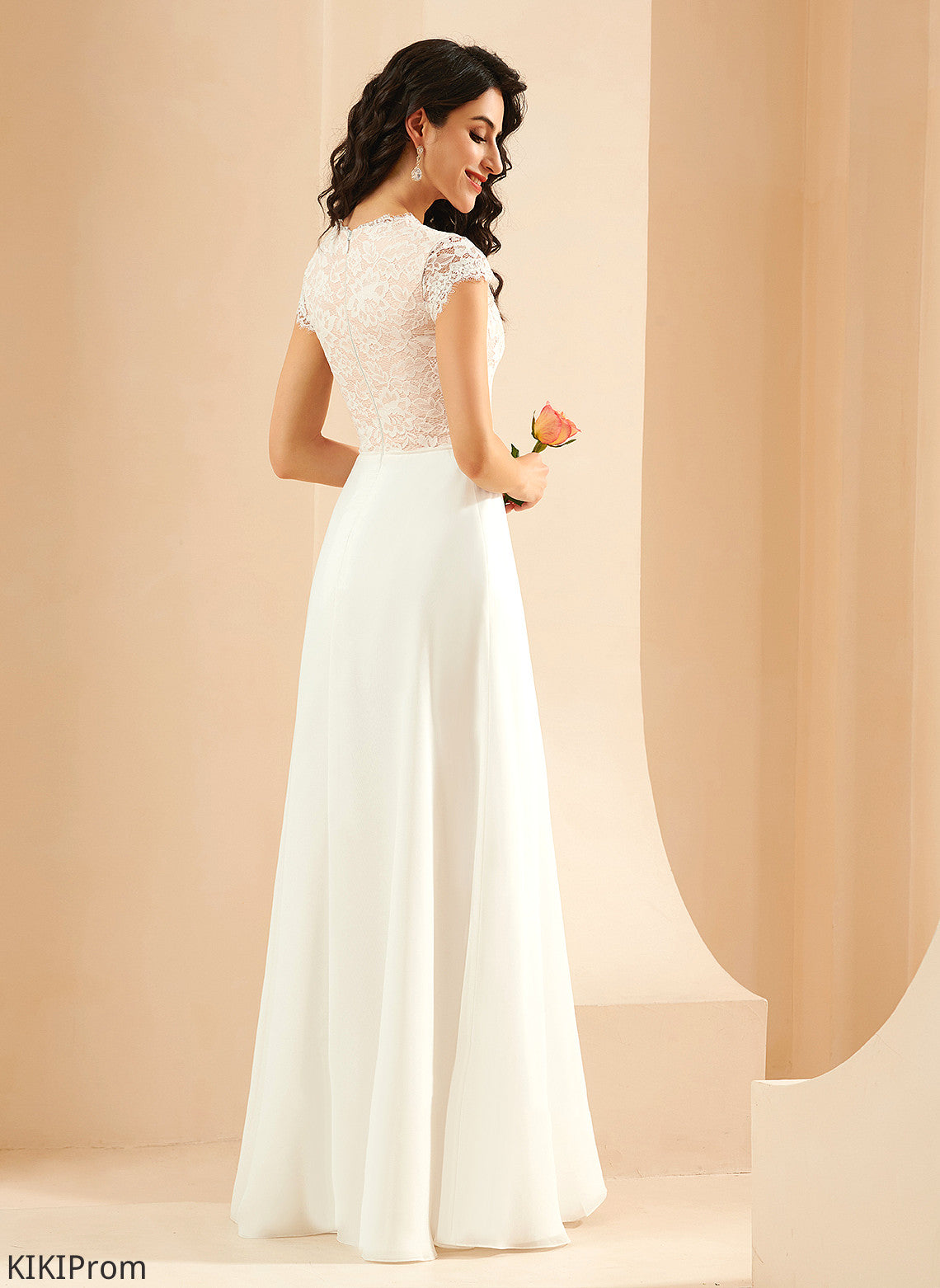Wedding Dresses Yamilet Scoop Chiffon Floor-Length Lace Wedding Dress A-Line