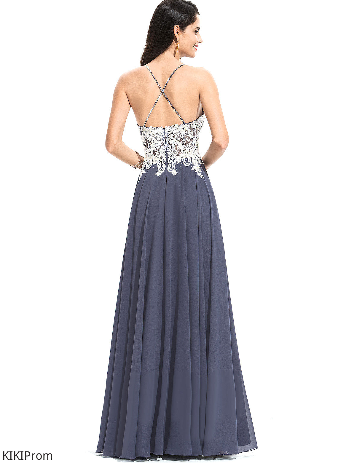 Paula With Beading Sequins Chiffon A-Line Floor-Length V-neck Prom Dresses
