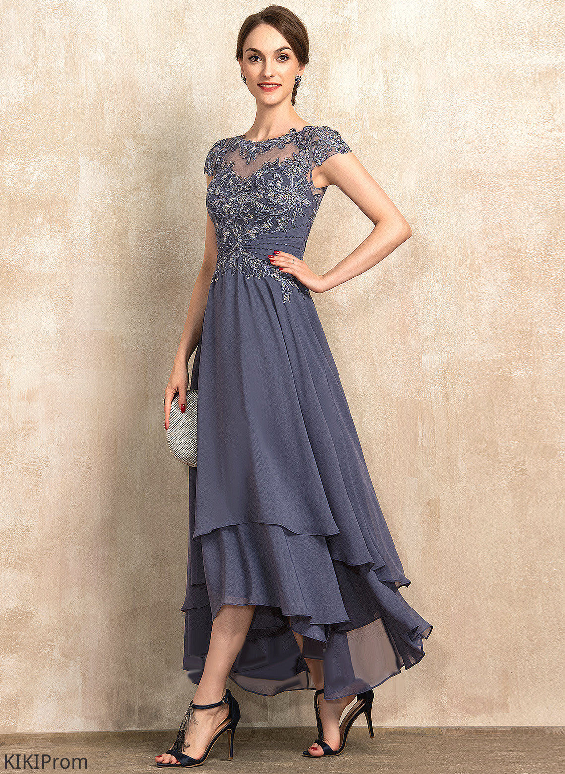 Asymmetrical Cocktail Cocktail Dresses Beading Neck Aurora Lace A-Line Scoop Chiffon Dress With