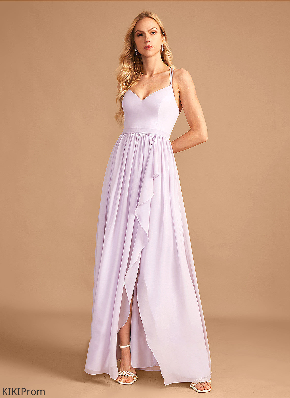 Neckline Asymmetrical Ruffle Length V-neck Embellishment Silhouette Fabric SplitFront A-Line Leia Trumpet/Mermaid Bridesmaid Dresses