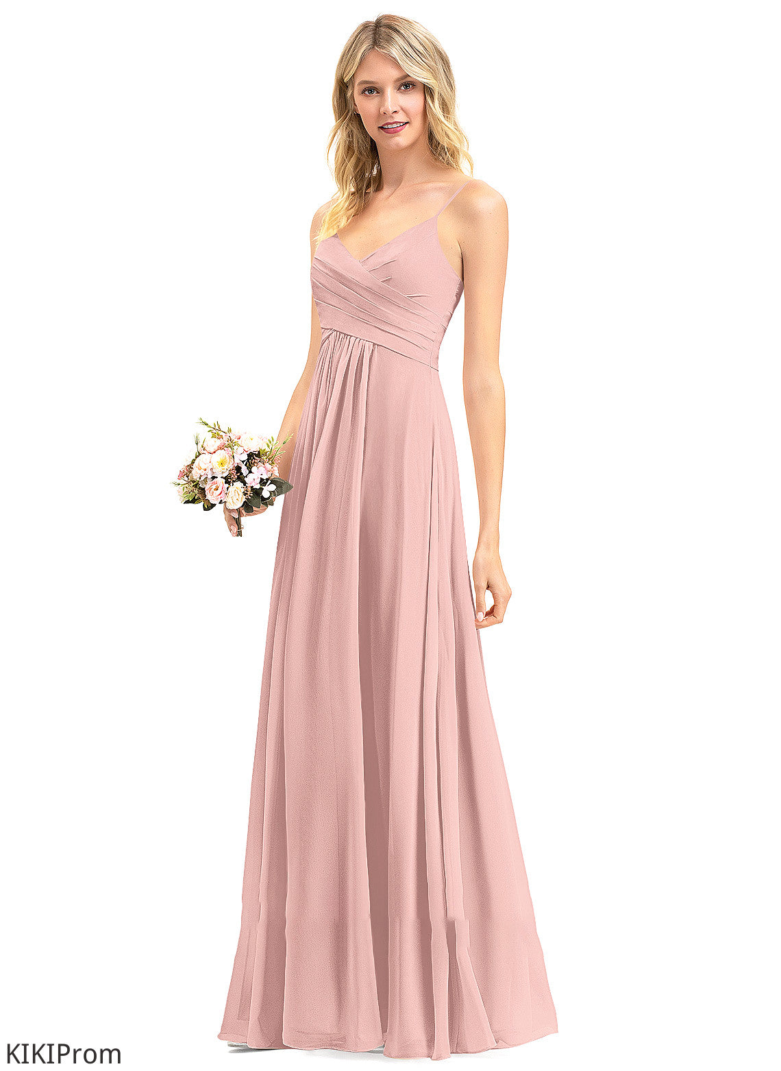 Neckline Embellishment V-neck A-Line Silhouette Length Floor-Length Ruffle Fabric Shayla Sleeveless Floor Length Bridesmaid Dresses