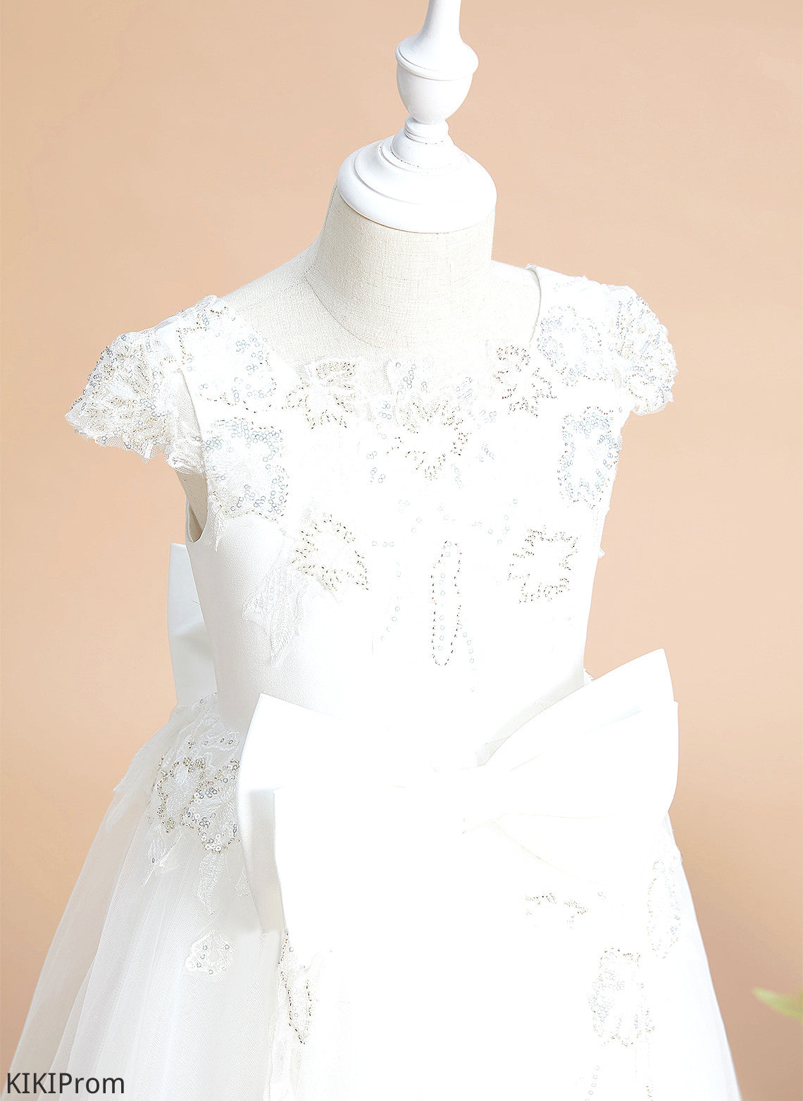 Flower Allie Neck With Sequins/Bow(s) A-Line Flower Girl Dresses - Tea-length Girl Tulle/Lace Sleeves Scoop Dress Short