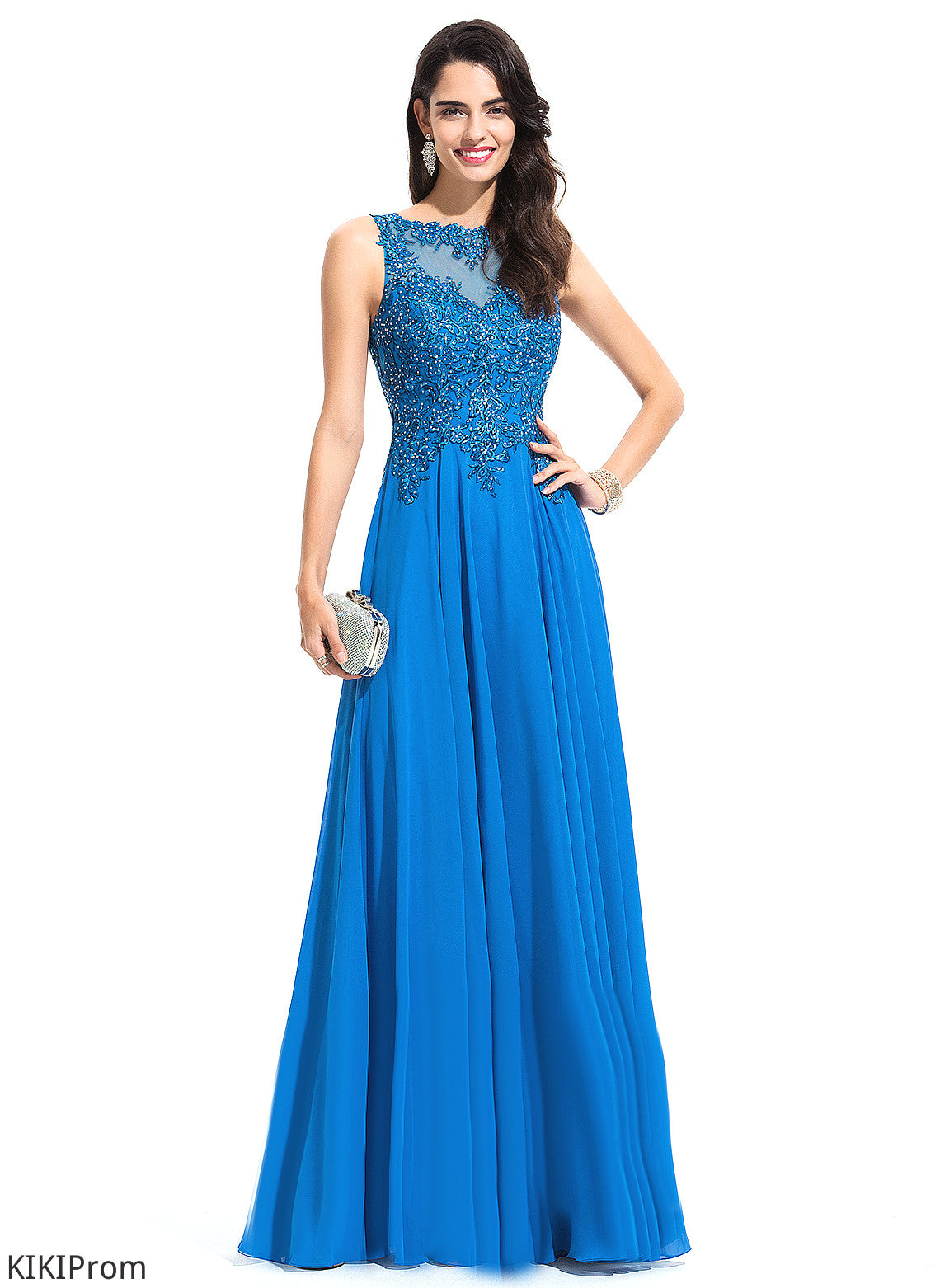 A-Line Scoop With Beading Floor-Length Briley Chiffon Prom Dresses Sequins