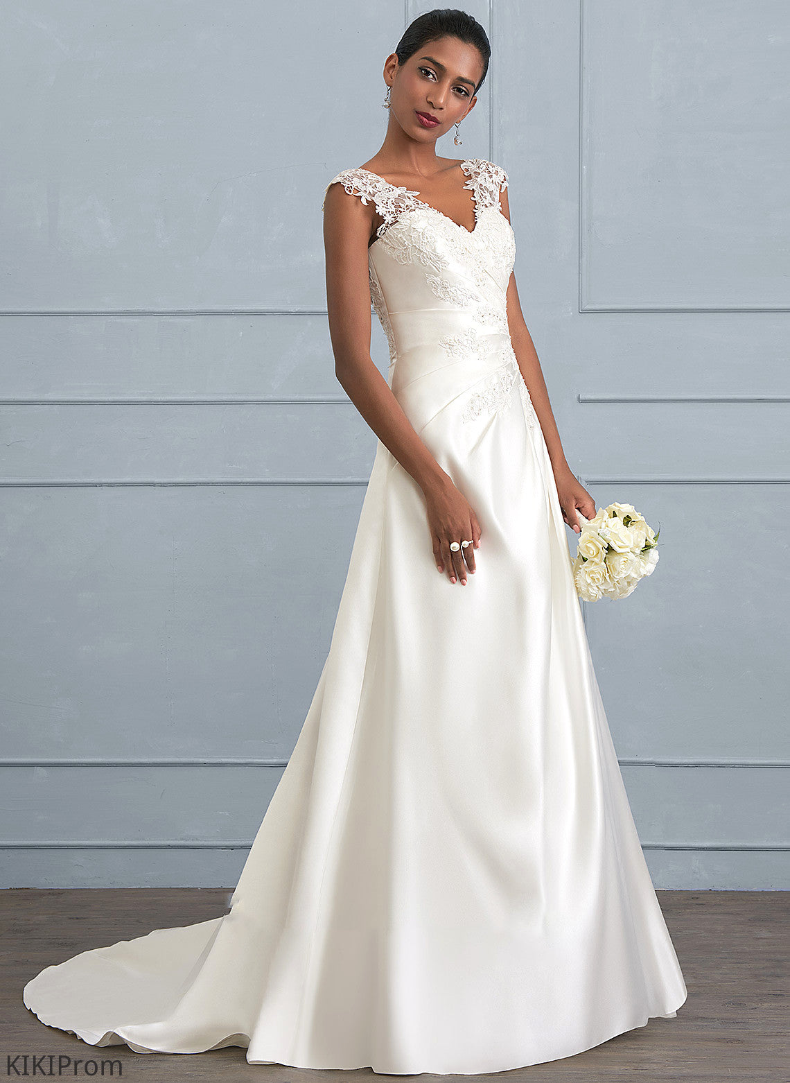 Ball-Gown/Princess Sweep Ruffle Sequins Wedding Dress Wedding Dresses Beading V-neck Camilla With Satin Train
