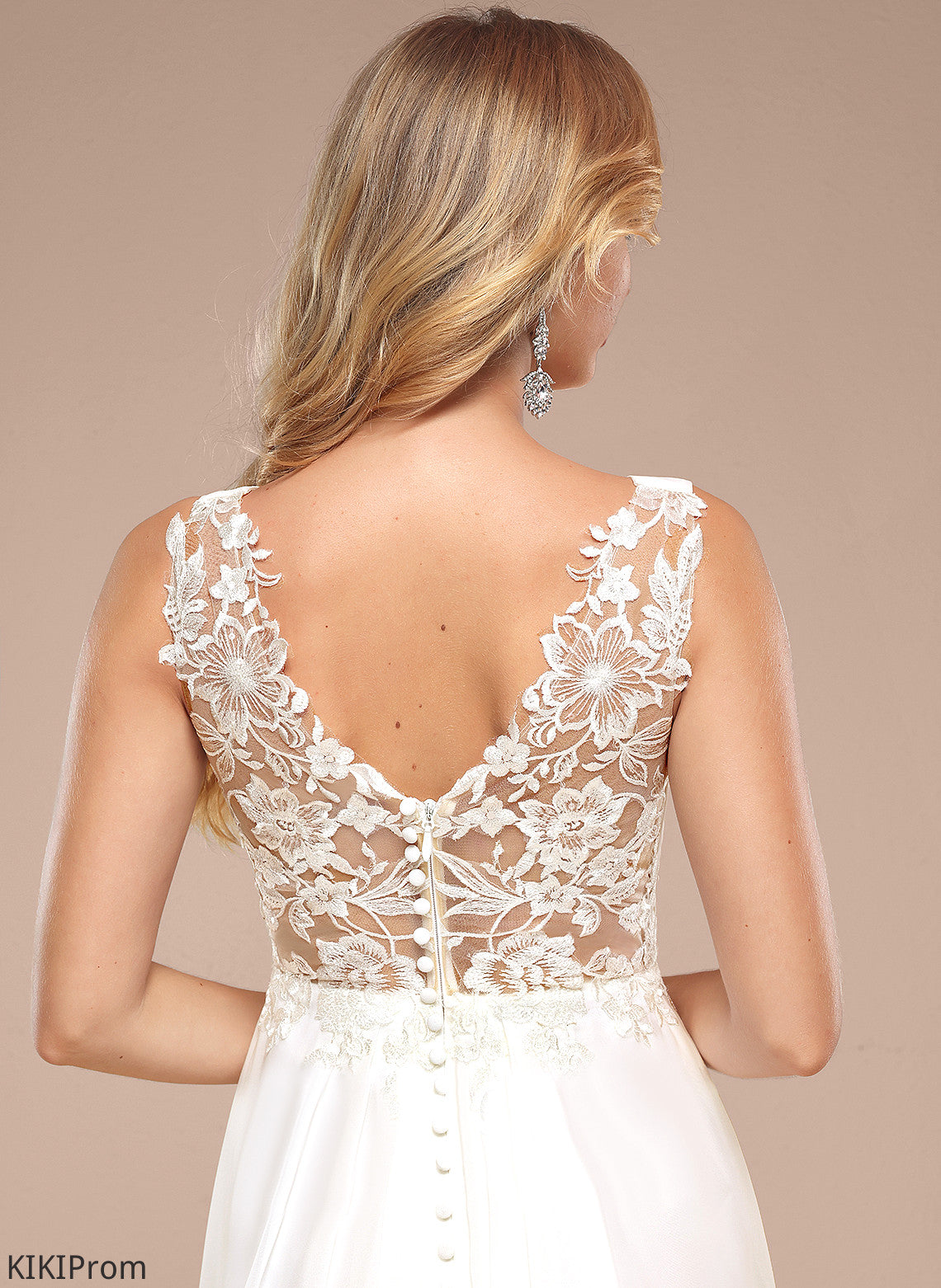 With Dress Floor-Length Wedding Dresses V-neck Sequins Chiffon A-Line Wedding Makaila Lace