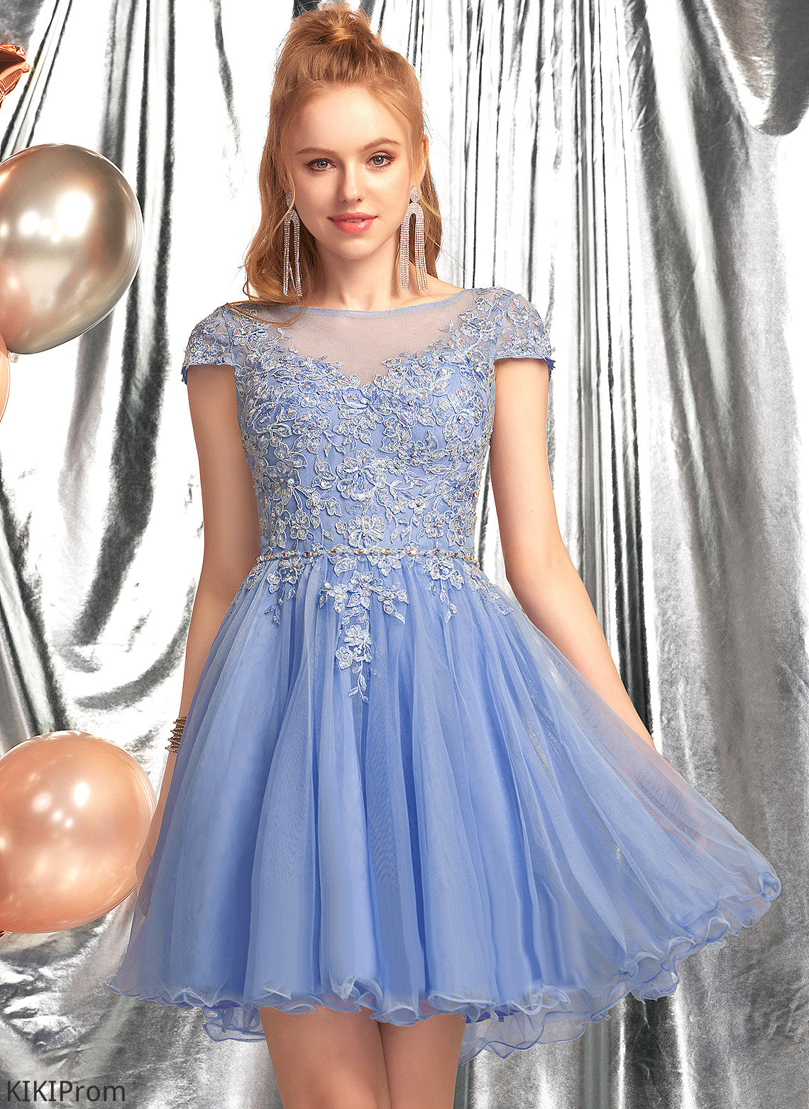 Dress Scoop A-Line Homecoming Dresses Beading Appliques Lace With Short/Mini Elsa Homecoming Lace Neck Tulle
