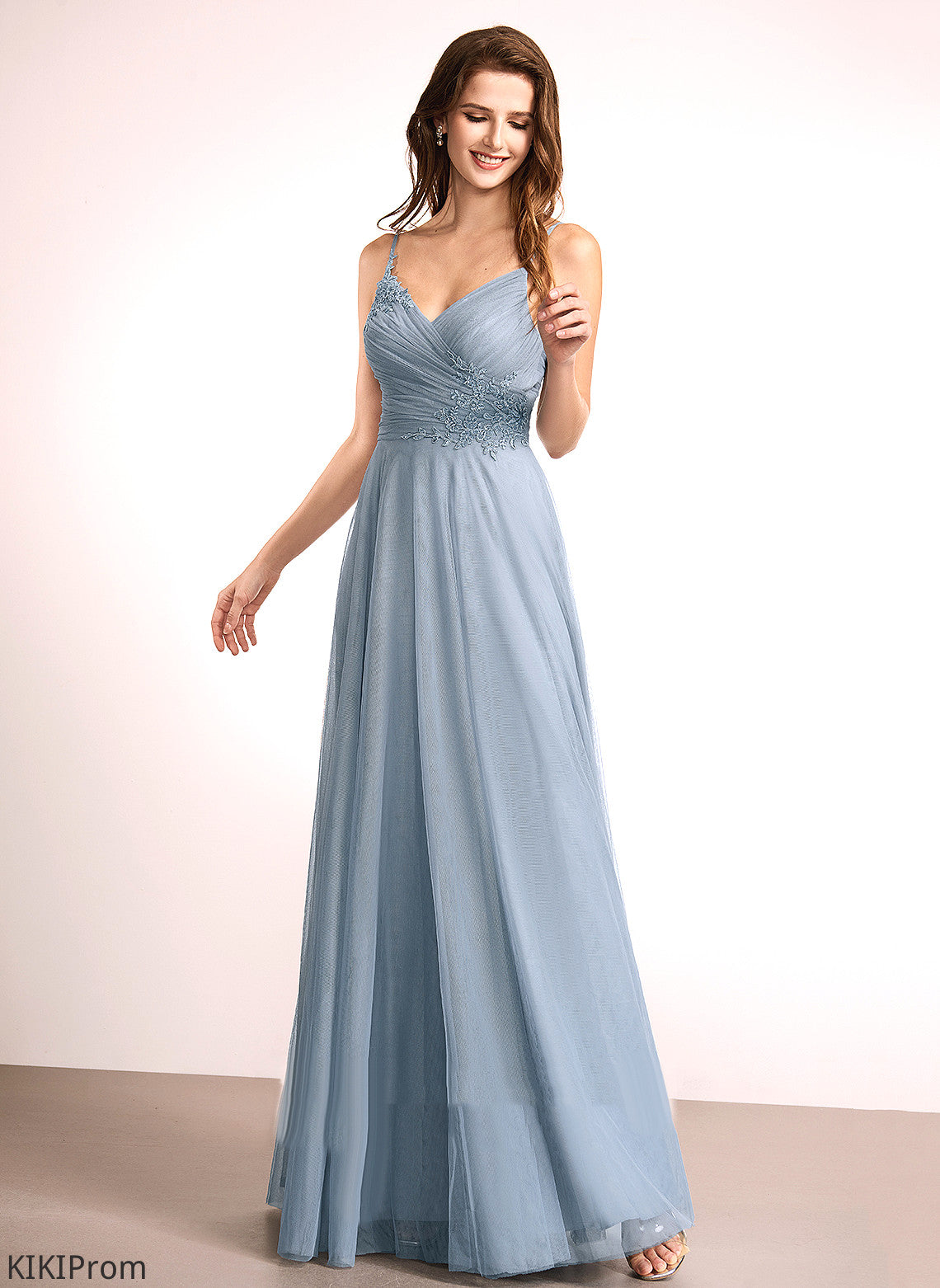 A-Line Silhouette Length Floor-Length Tulle Lace Straps&Sleeves Neckline V-neck Fabric Jacqueline Floor Length Bridesmaid Dresses
