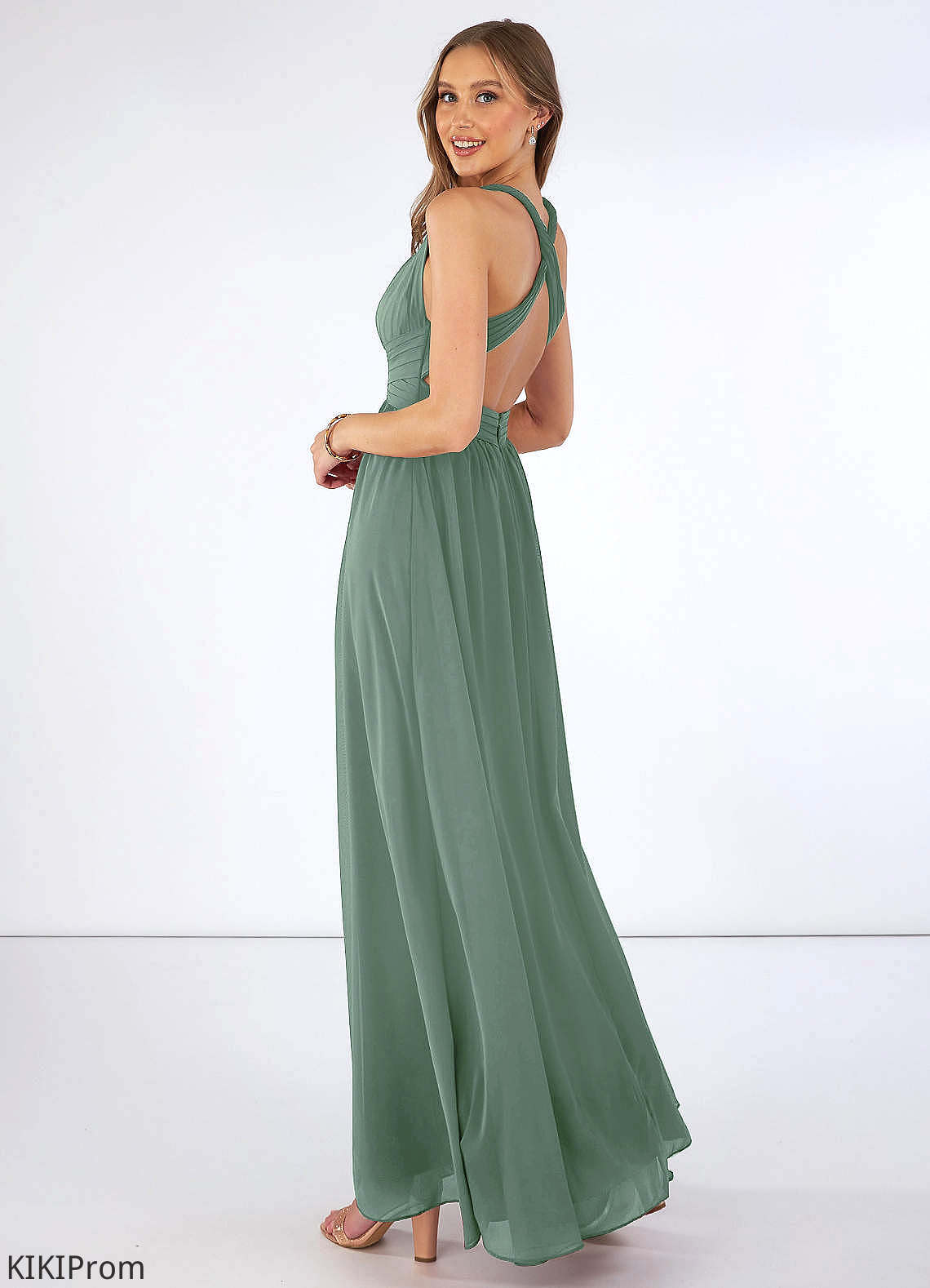 Leticia V-Neck A-Line/Princess Sleeveless Floor Length Natural Waist Spaghetti Staps Bridesmaid Dresses