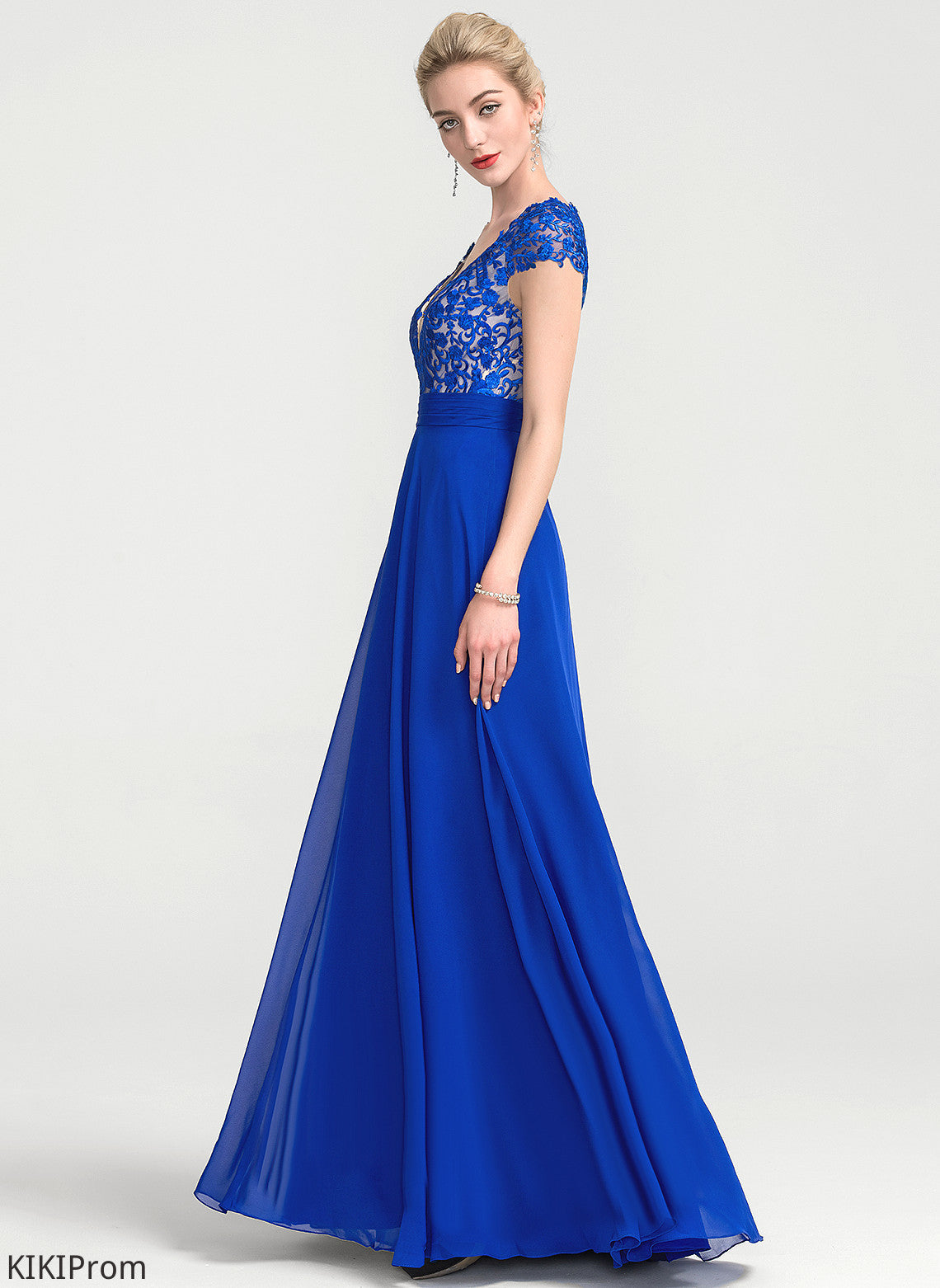 Prom Dresses Kaley Floor-Length V-neck Chiffon A-Line Lace