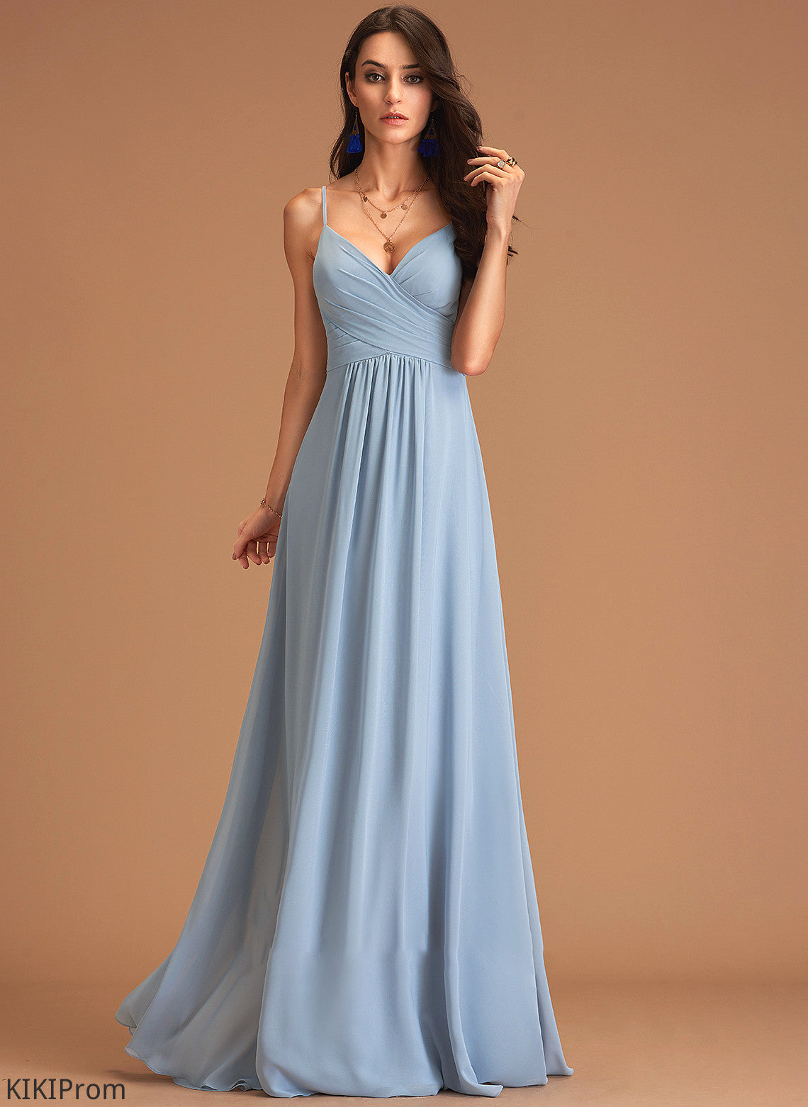 Embellishment Length Silhouette Ruffle V-neck Floor-Length Fabric A-Line Neckline Nyla Bridesmaid Dresses