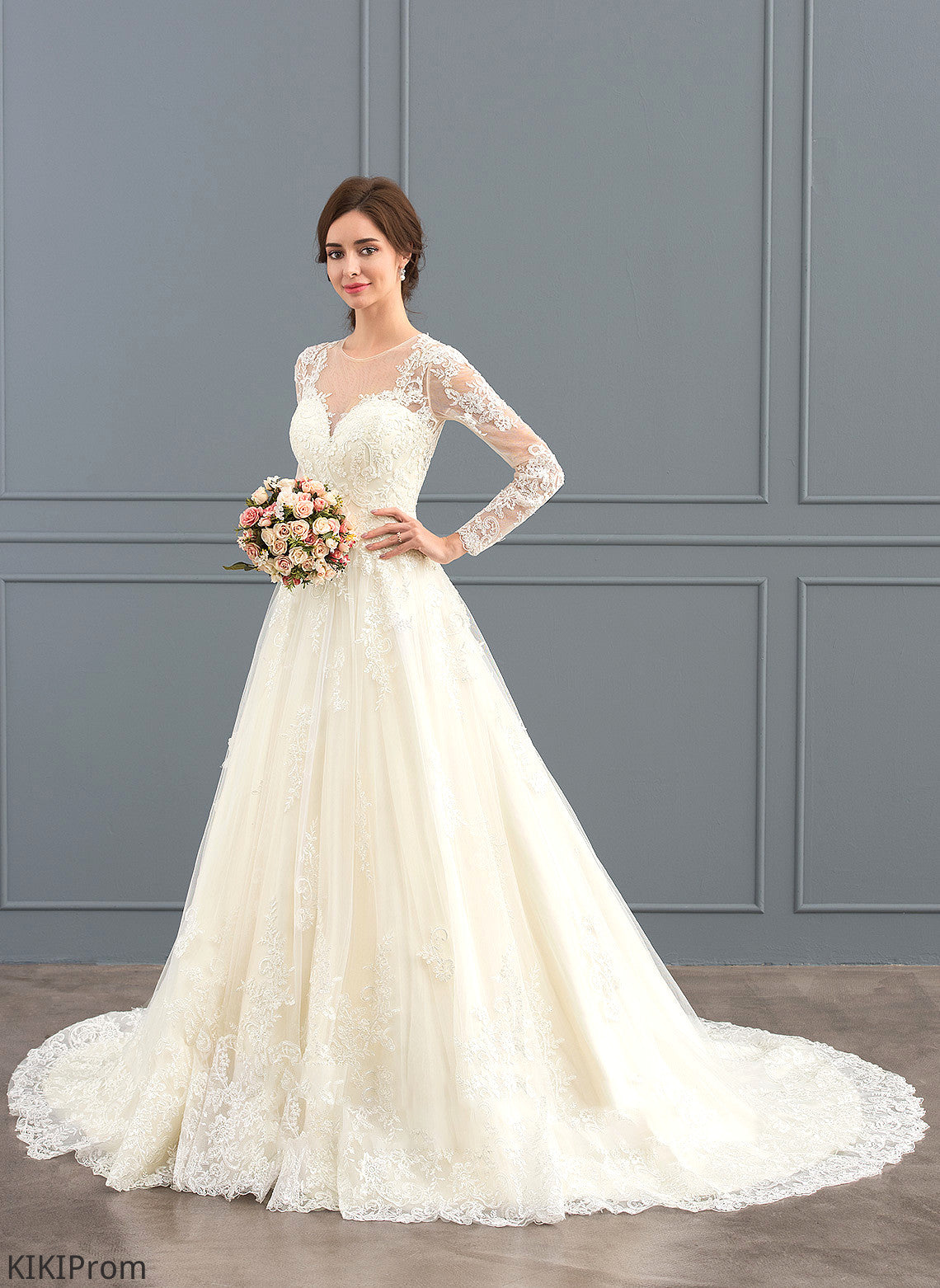 Court Karma Ball-Gown/Princess Tulle Illusion Train Wedding Wedding Dresses Lace Dress