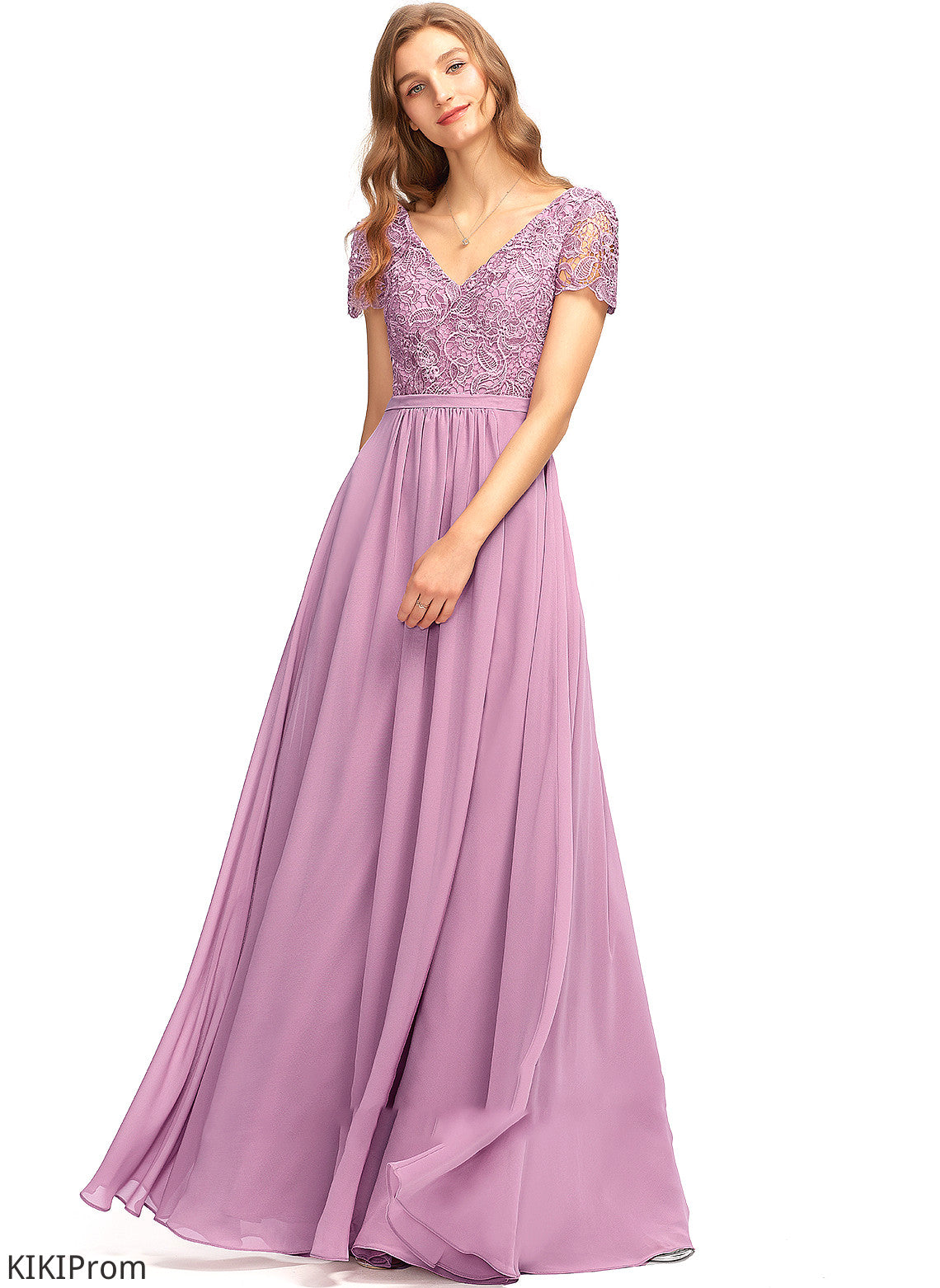 Silhouette A-Line Length V-neck Neckline SplitFront Fabric Embellishment Floor-Length Melanie Bridesmaid Dresses