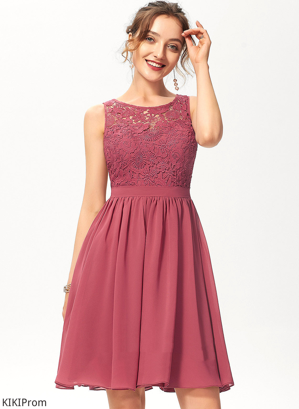 Cocktail Cocktail Dresses Neck A-Line Lace Scoop Dress Shayna Knee-Length Chiffon