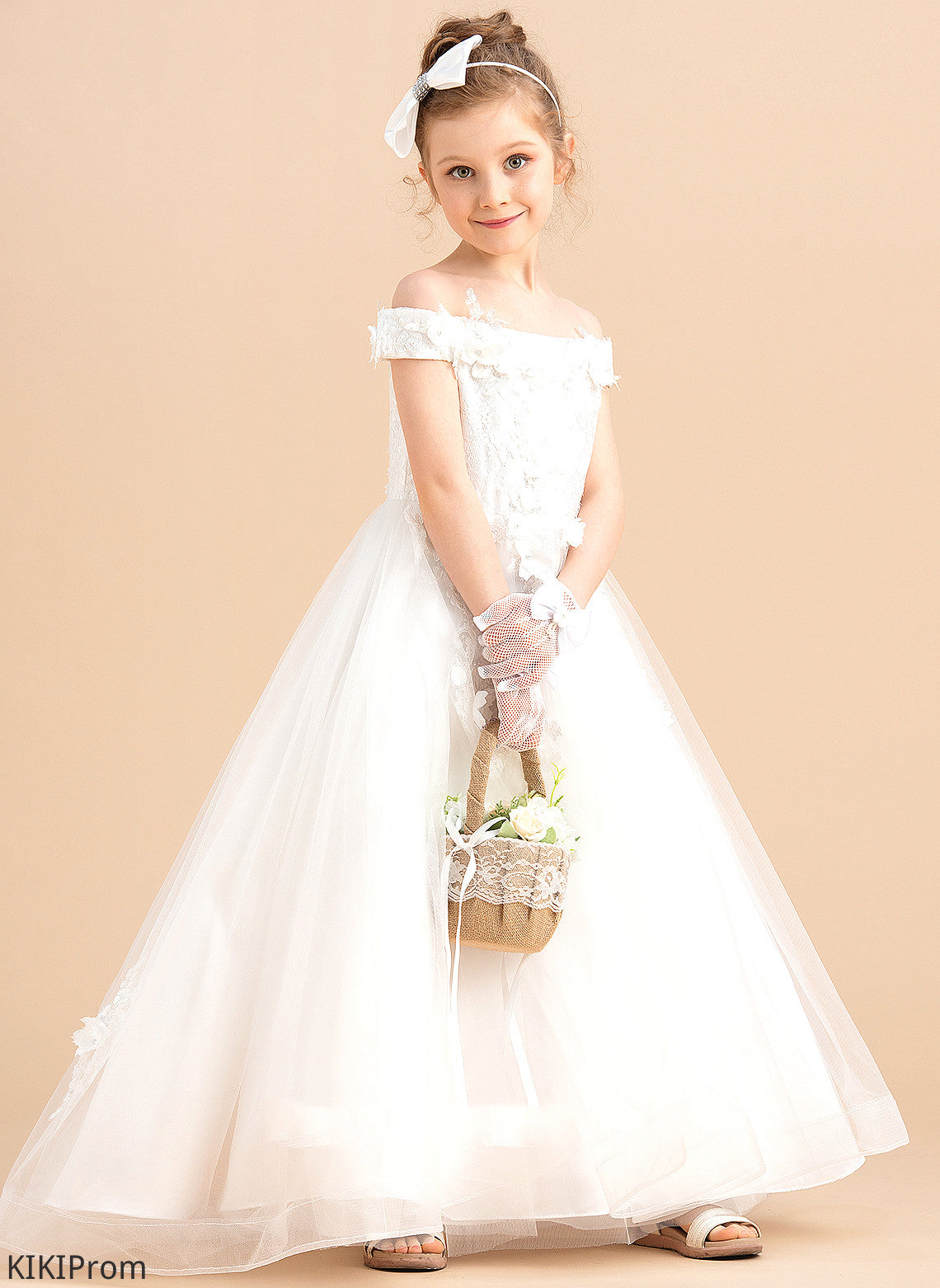 Girl With Flower(s) Tulle/Lace Off-the-Shoulder Ball-Gown/Princess Train - Flower Dress Thea Sleeveless Sweep Flower Girl Dresses