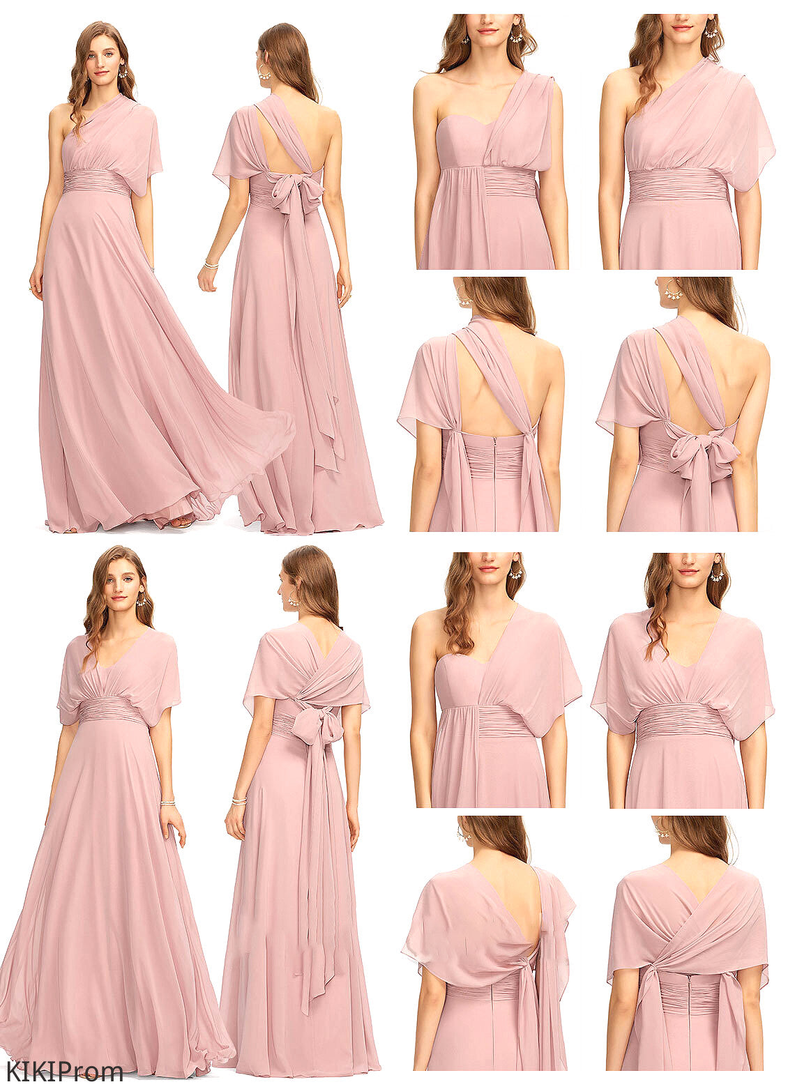 Silhouette Floor-Length Halter Neckline Ruffle Fabric One-Shoulder A-Line Length Embellishment V-neck Jaelyn Bridesmaid Dresses
