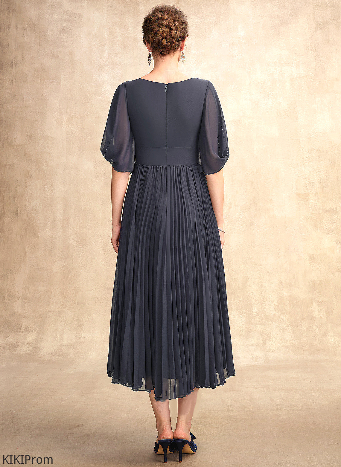 Bride Tea-Length A-Line V-neck Dress of With Kelsey the Mother of the Bride Dresses Mother Pleated Chiffon