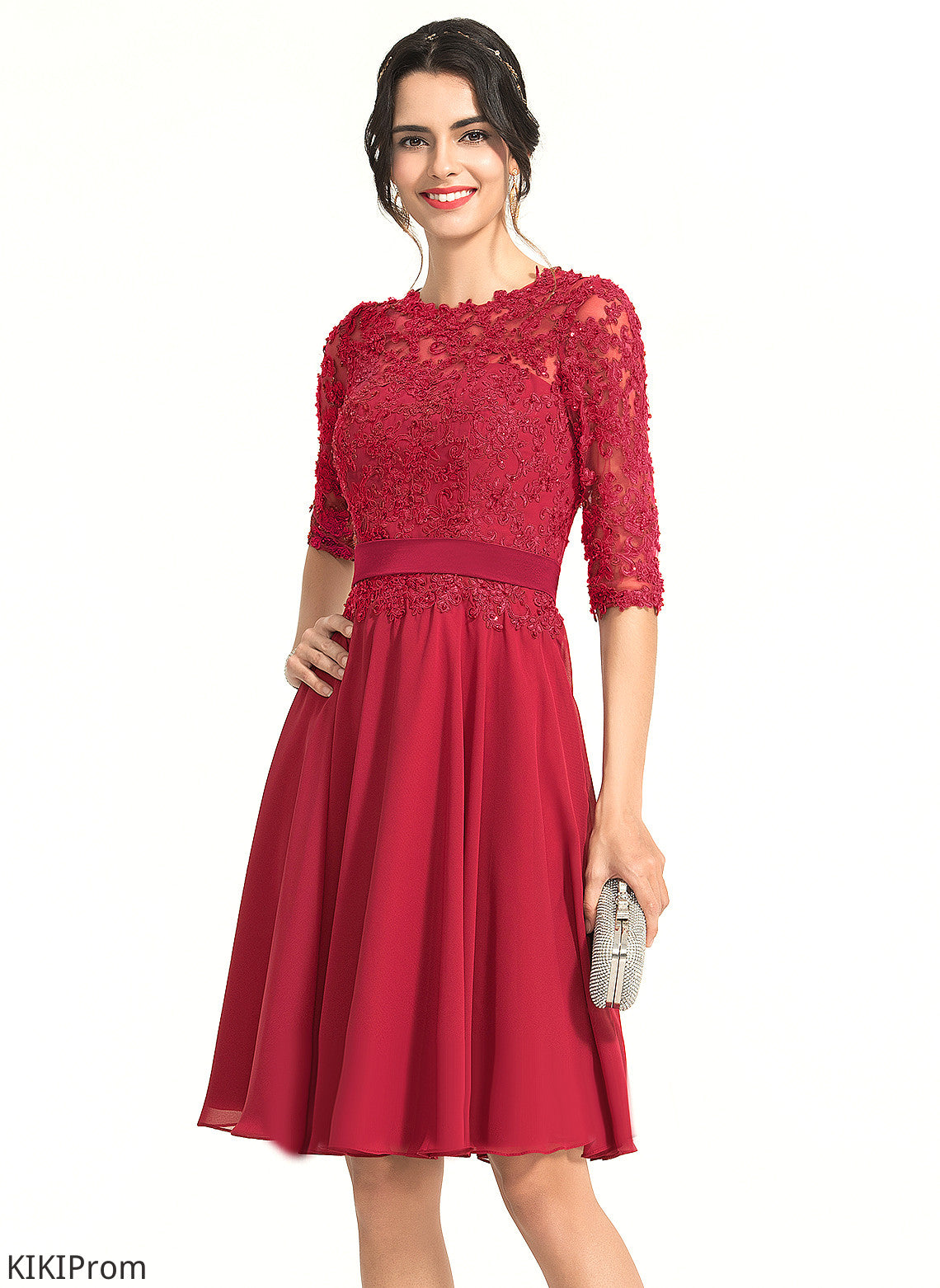 Beading Scoop Knee-Length Cocktail Lace Sophronia A-Line With Cocktail Dresses Chiffon Dress Neck