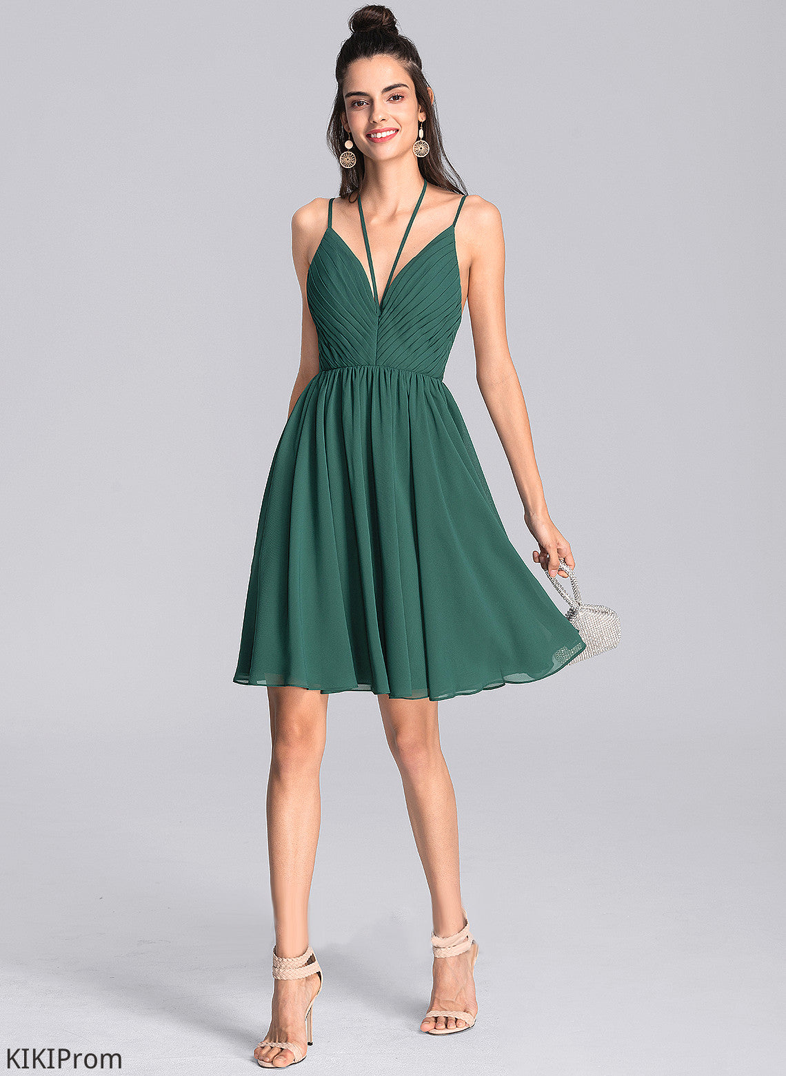 Ruffle Knee-Length V-neck Homecoming Dress Homecoming Dresses Chiffon A-Line With Cailyn
