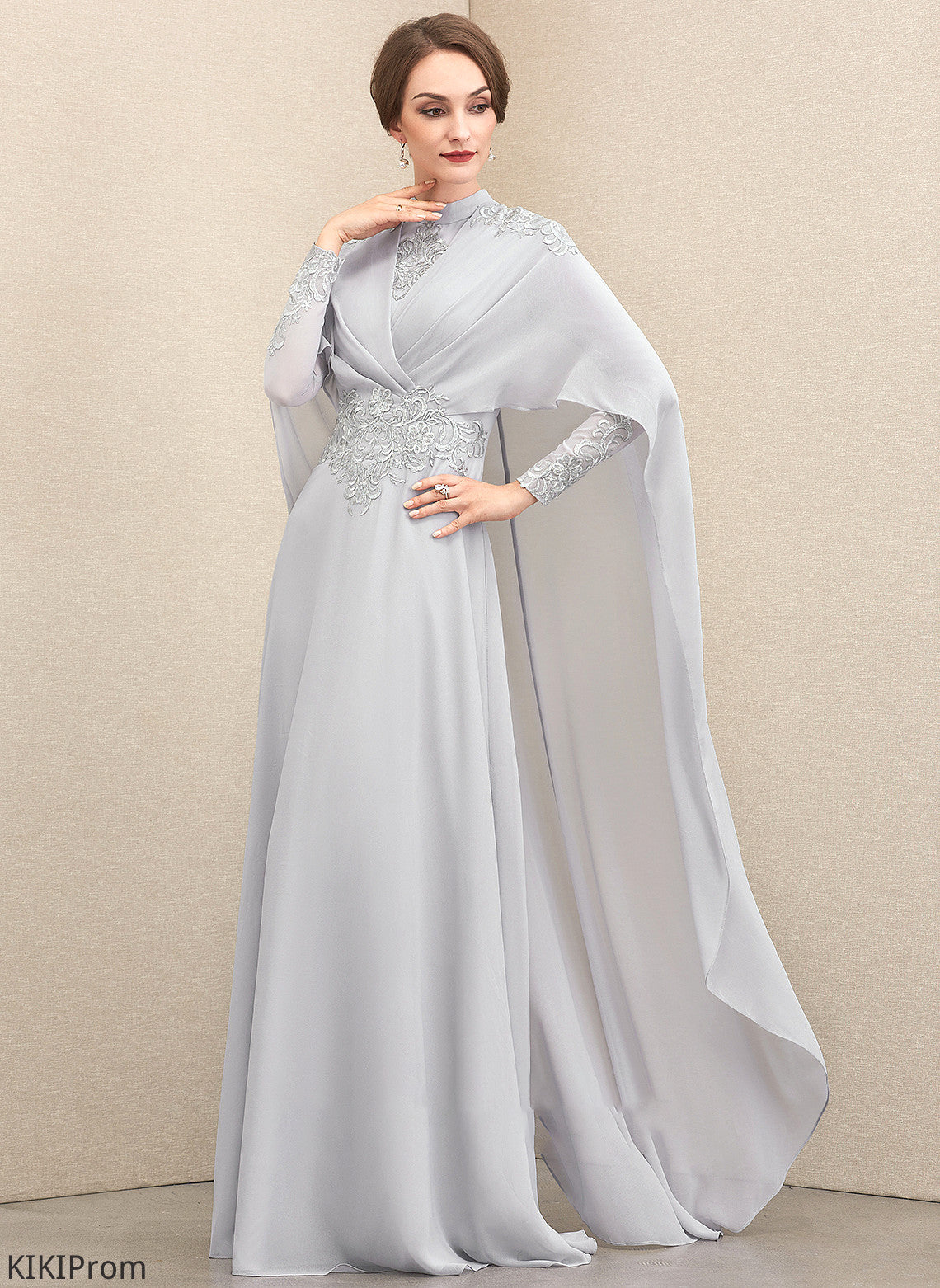 Mother of the Bride Dresses Mother A-Line Chiffon High With Neck of Lace Dress Ruffle Floor-Length the Muriel Bride