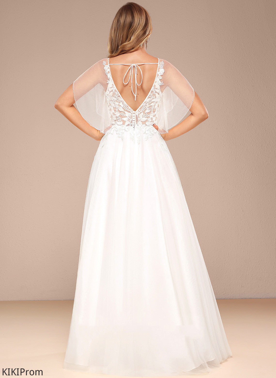 V-neck A-Line Johanna Wedding Dresses Wedding With Sequins Floor-Length Ruffle Dress Tulle Lace
