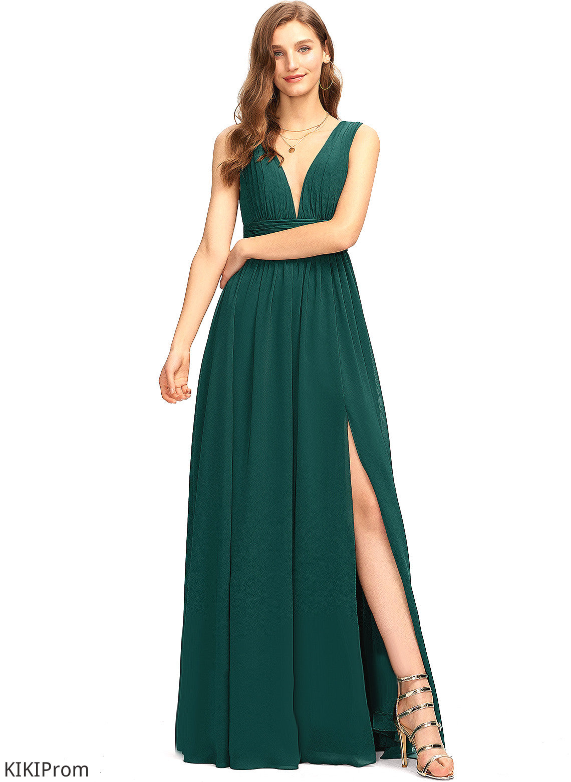 Prom Dresses Pleated Chiffon V-neck Natalya A-Line Floor-Length With