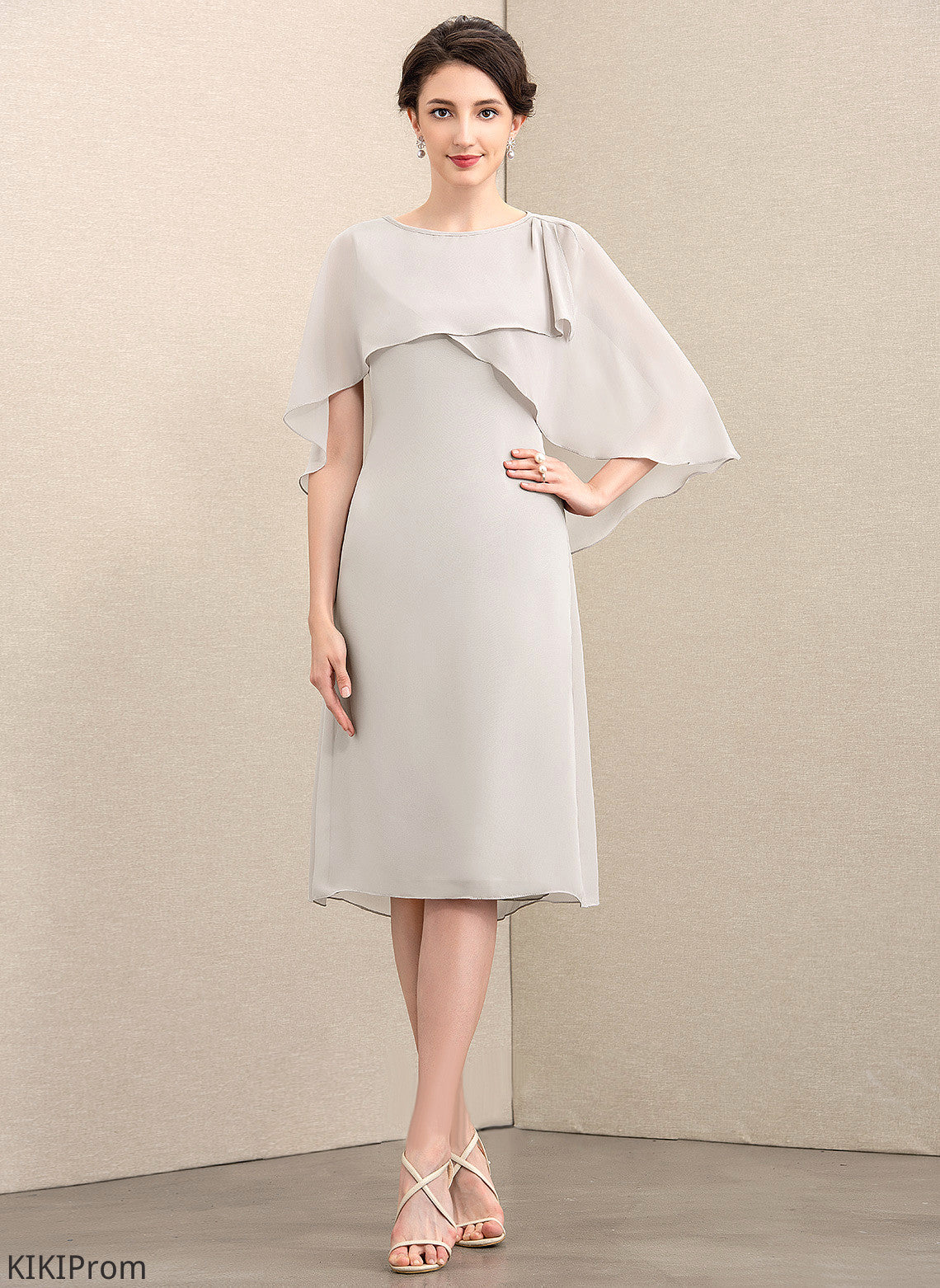 Dress Chiffon Bride the A-Line Nita Mother of Knee-Length Mother of the Bride Dresses Neck Scoop