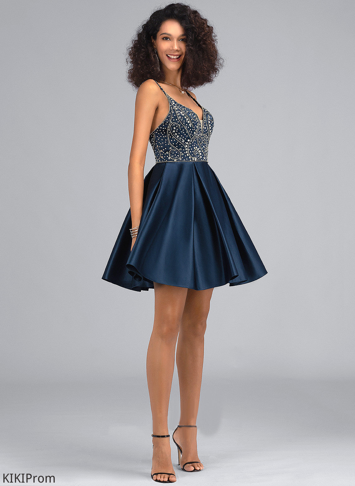 With Beading V-neck Mylie Pockets Short/Mini Satin Sequins Homecoming Homecoming Dresses A-Line Dress