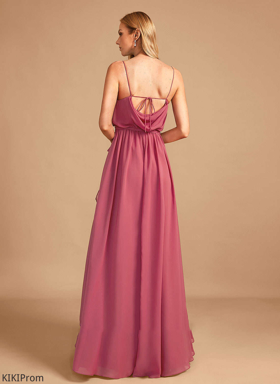 Length A-Line Embellishment Ruffle CowlNeck Neckline SplitFront Fabric Floor-Length Silhouette Jordin Sheath/Column Bridesmaid Dresses