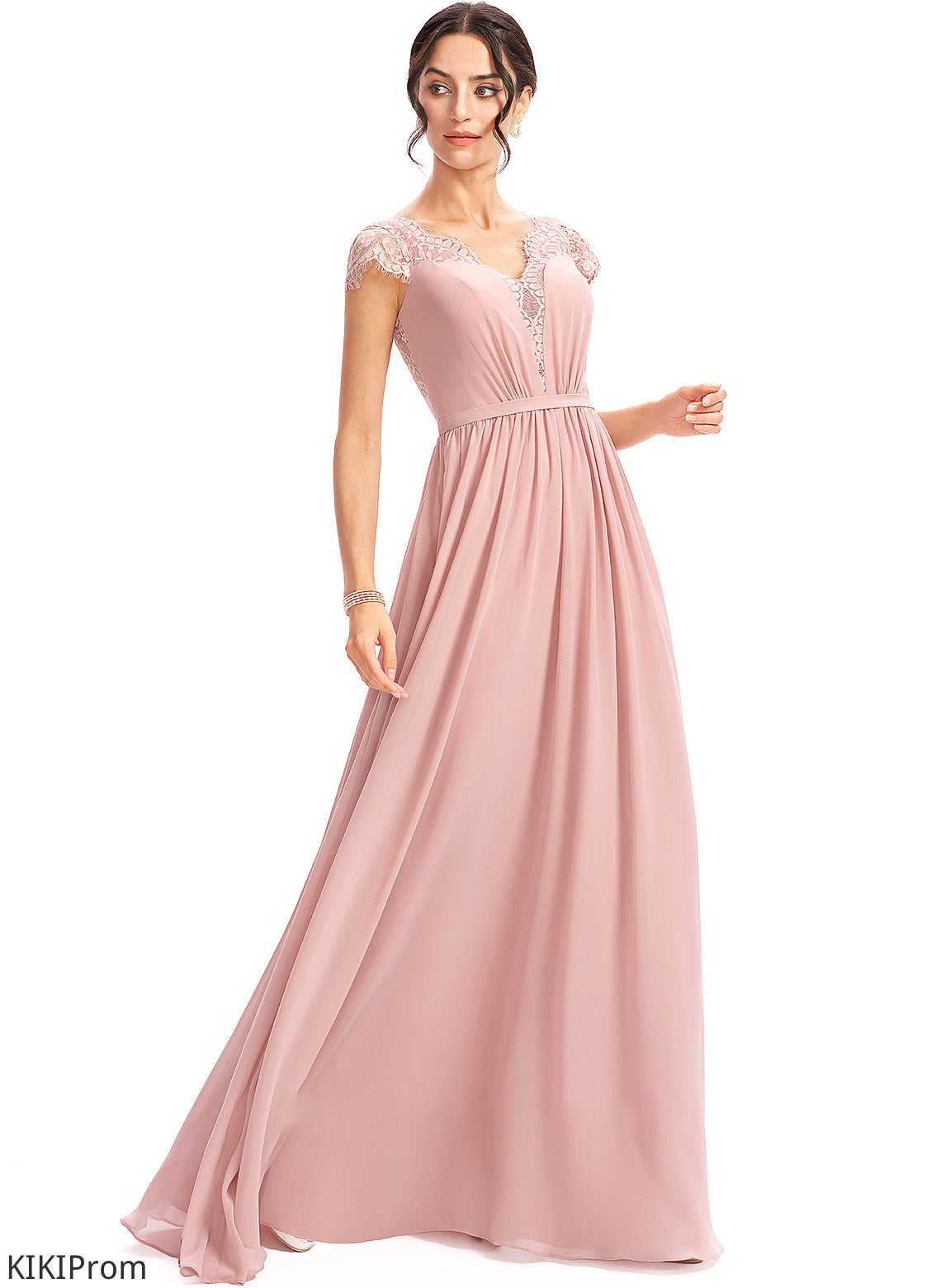 Length Silhouette V-neck Floor-Length Lace Fabric Embellishment A-Line Neckline Jennifer Natural Waist A-Line/Princess Bridesmaid Dresses