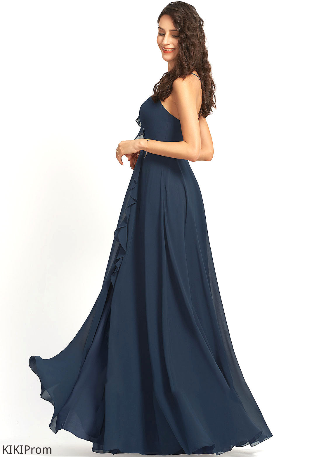 Fabric Floor-Length Length V-neck Silhouette SplitFront Embellishment Neckline A-Line Brenda Floor Length Sleeveless Bridesmaid Dresses