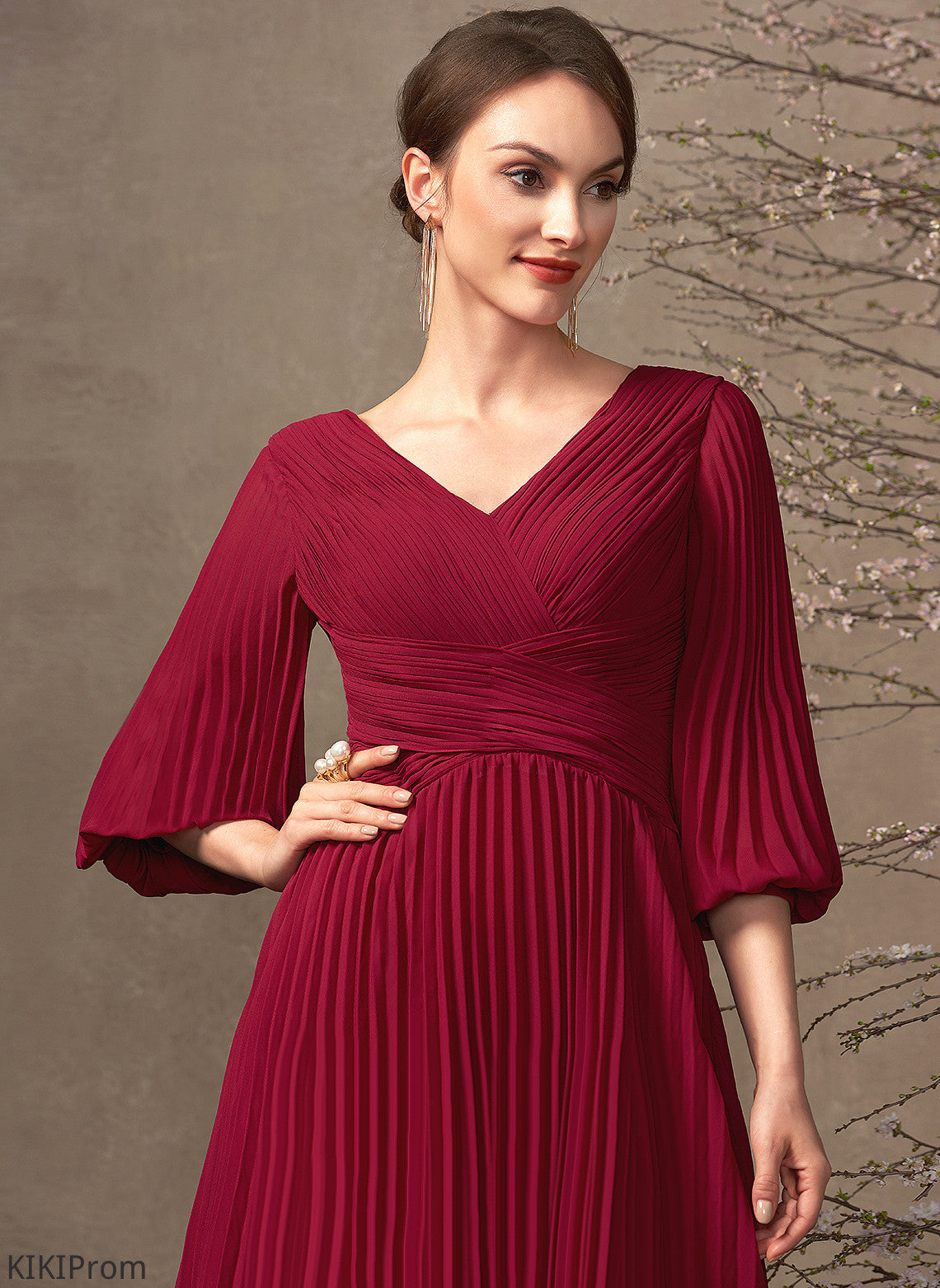Dress Pleated With Chiffon Charlotte Cocktail Dresses V-neck A-Line Tea-Length Cocktail