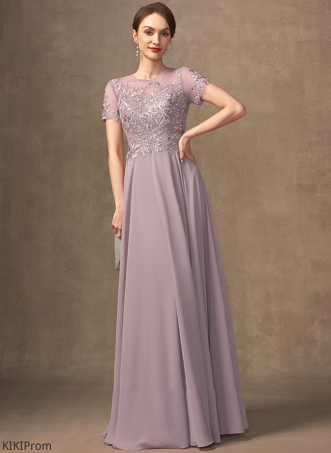 Lace Dress Chiffon Bride Taryn Mother Beading the A-Line Scoop Mother of the Bride Dresses With Sequins Neck of Floor-Length