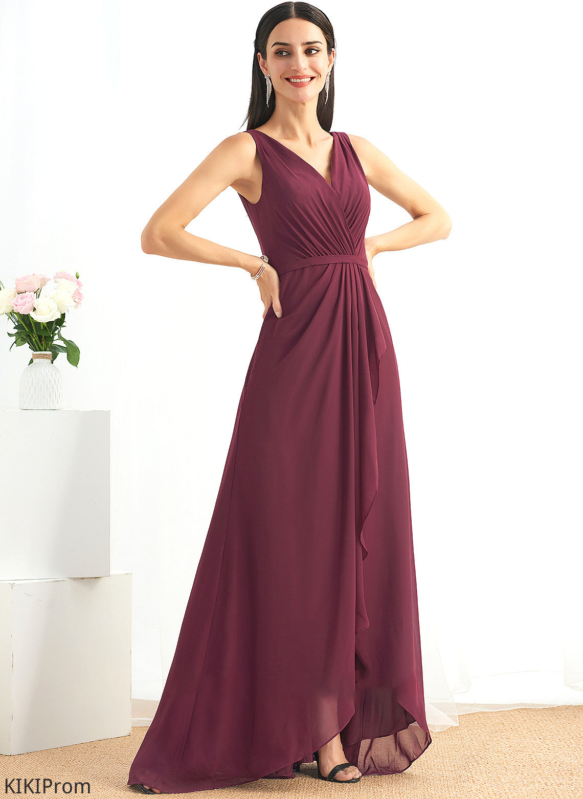 Fabric Neckline Embellishment Silhouette A-Line V-neck Asymmetrical SplitFront Length Lailah Bridesmaid Dresses