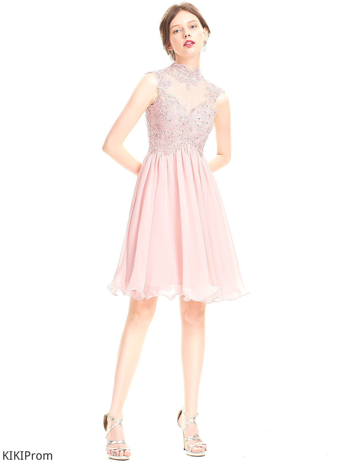 Lyla A-Line Lace Beading Homecoming High Neck Knee-Length With Homecoming Dresses Dress Chiffon