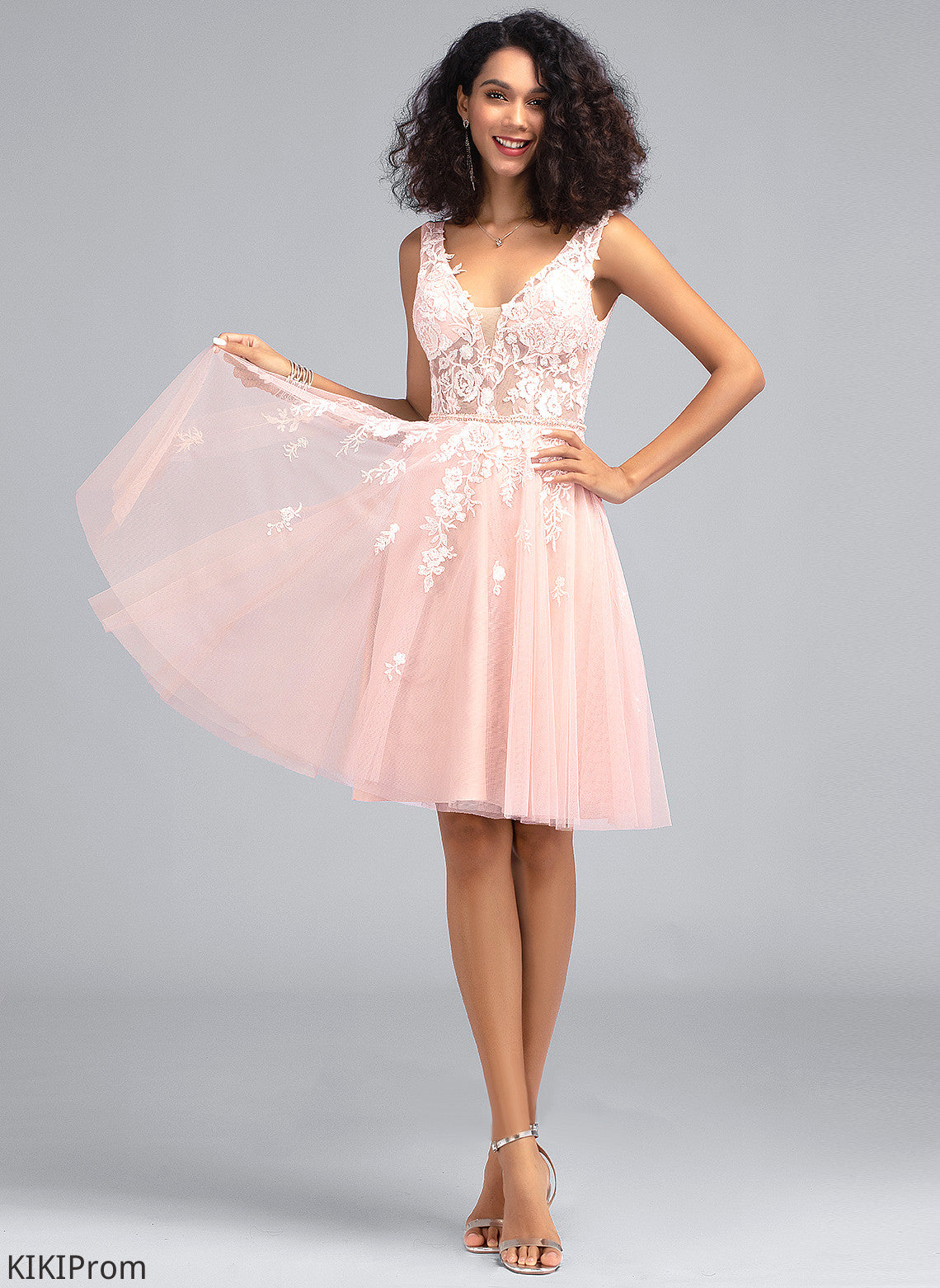 Homecoming Lace With V-neck Knee-Length Virginia Dress A-Line Homecoming Dresses Tulle Beading Sequins