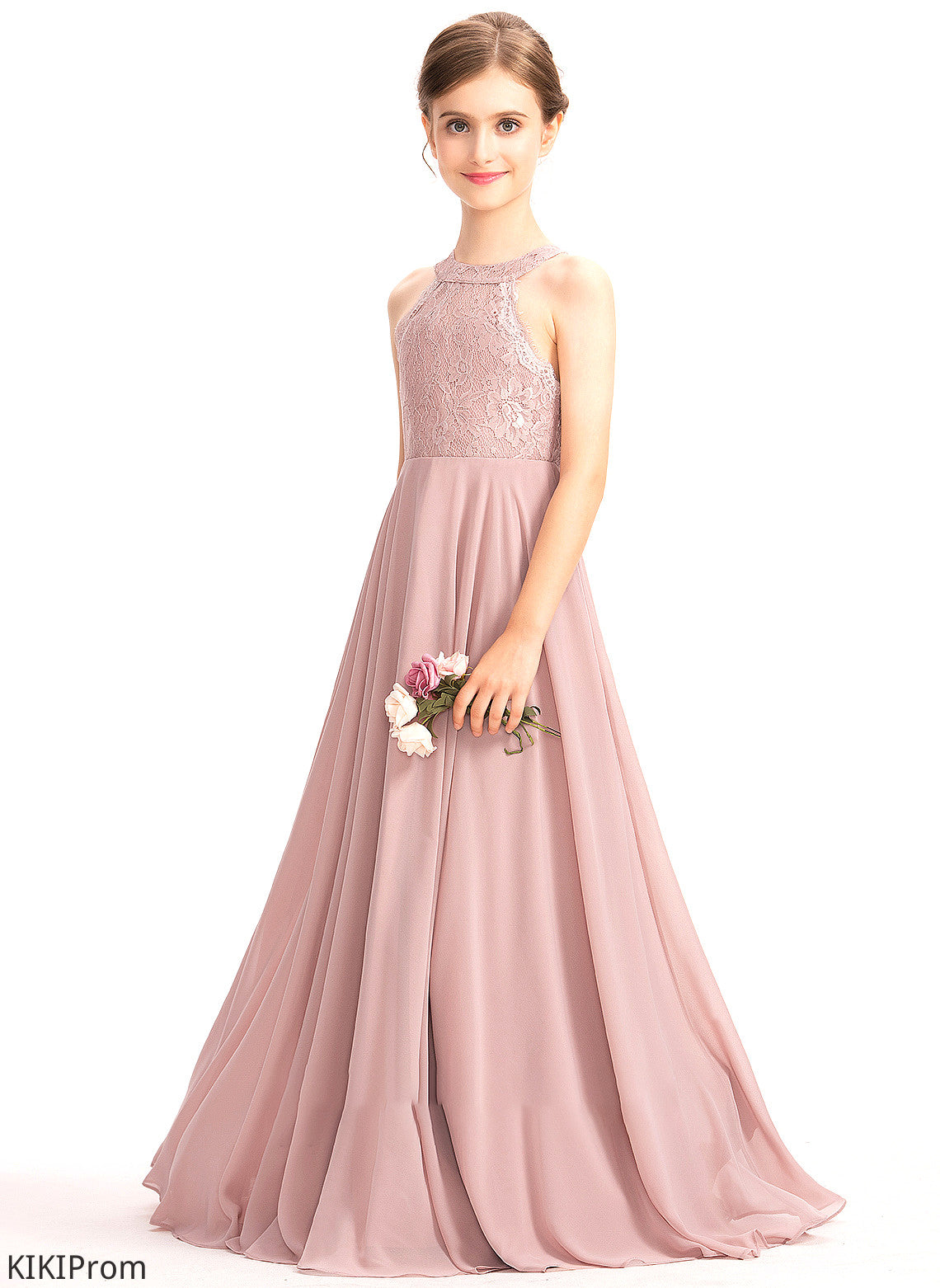 Chiffon Lace Junior Bridesmaid Dresses Nyla Floor-Length A-Line Neck Scoop