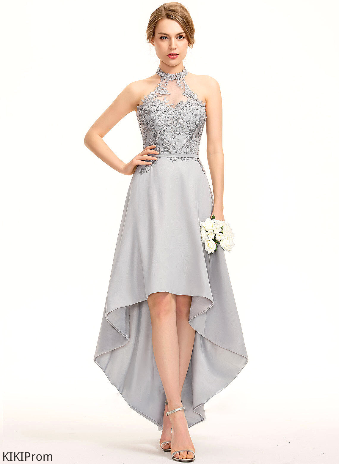 Straps Asymmetrical Length A-Line Fabric Lace Silhouette Halter Neckline Presley Natural Waist One Shoulder Bridesmaid Dresses