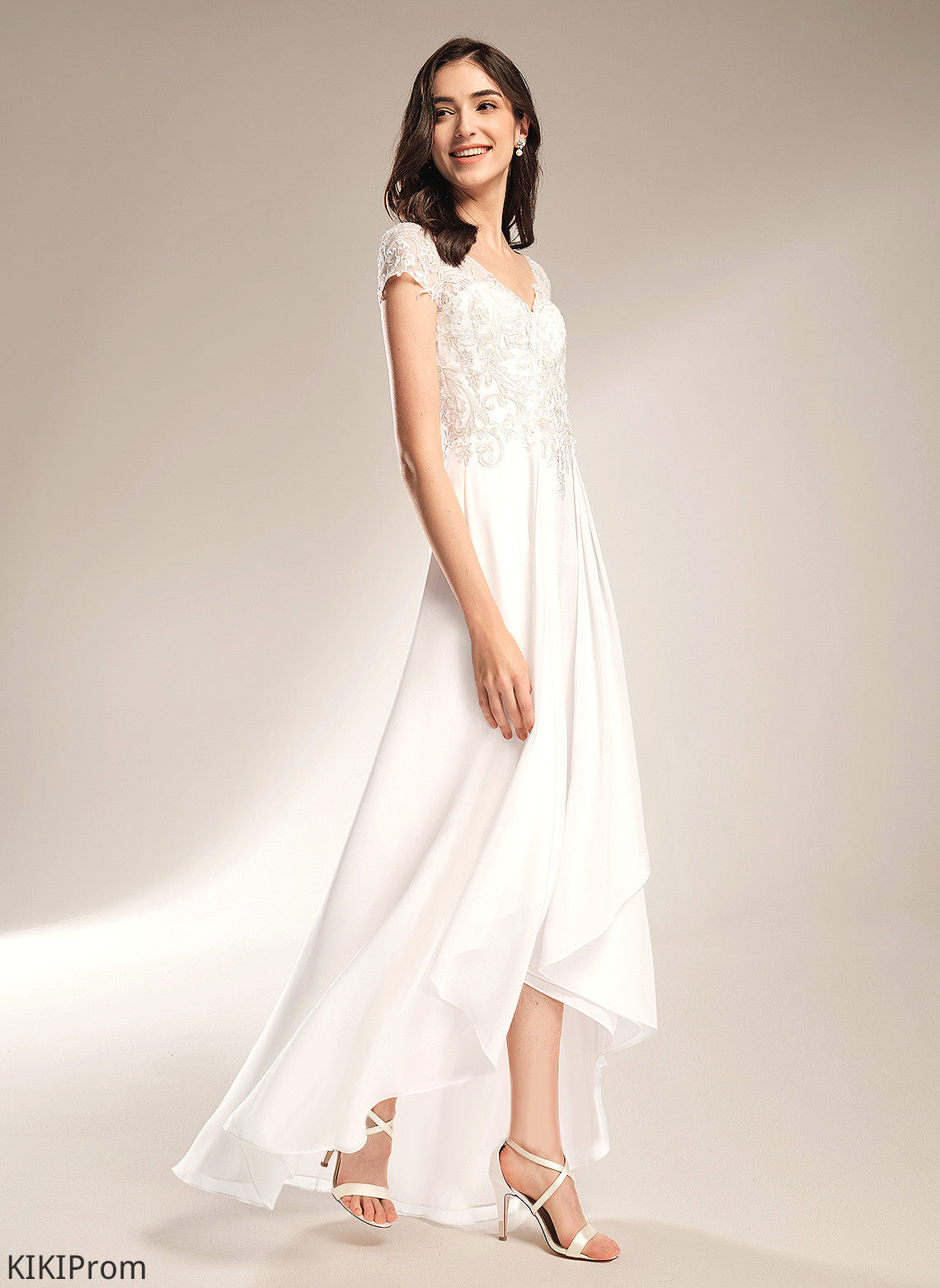 Dress A-Line Thelma V-neck Wedding Dresses Lace Asymmetrical Wedding Chiffon