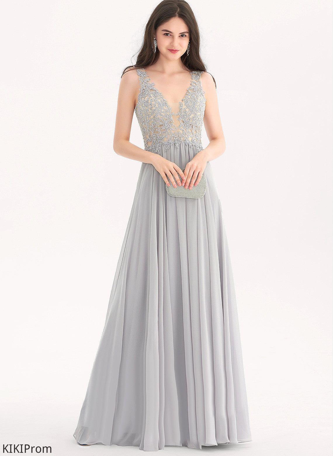 With Prom Dresses V-neck Rhinestone Chiffon Marisol Lace Floor-Length A-Line