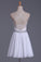 2022 White Halter Homecoming Dresses A Line Chiffon & Lace Short/Mini