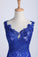 2024 Evening Dresses Bateau Mermaid With Deep V Shape Back Lace&Tulle Dark Royal Blue