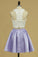 2022 Two-Piece A Line Homecoming Dresses With Applique Satin Scoop