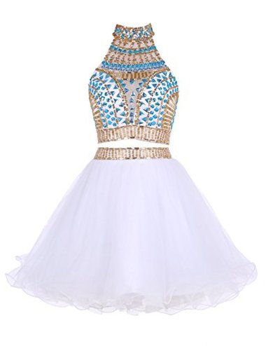 Homecoming Dresses Alyssa Two Piece High Neck White Tulle Short 2024 With Beading Rhinestone