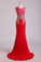 2024 Red Prom Dresses Scoop Mermaid Sweep Spandex With Applique Sleeveless