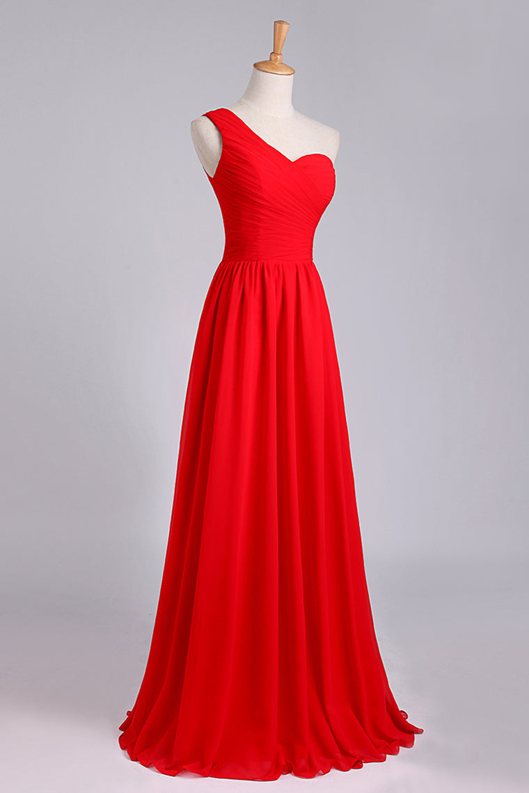2022 One Shoulder Pleated Bodice Lace Back A Line Prom/Evening Dress Chiffon