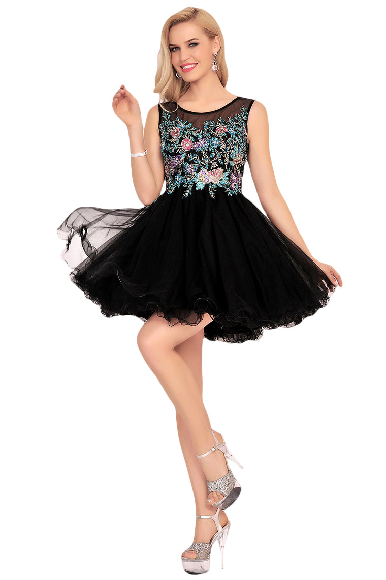2024 Homecoming Dresses A-Line Scoop Short/Mini Tulle With Beads&Appliques