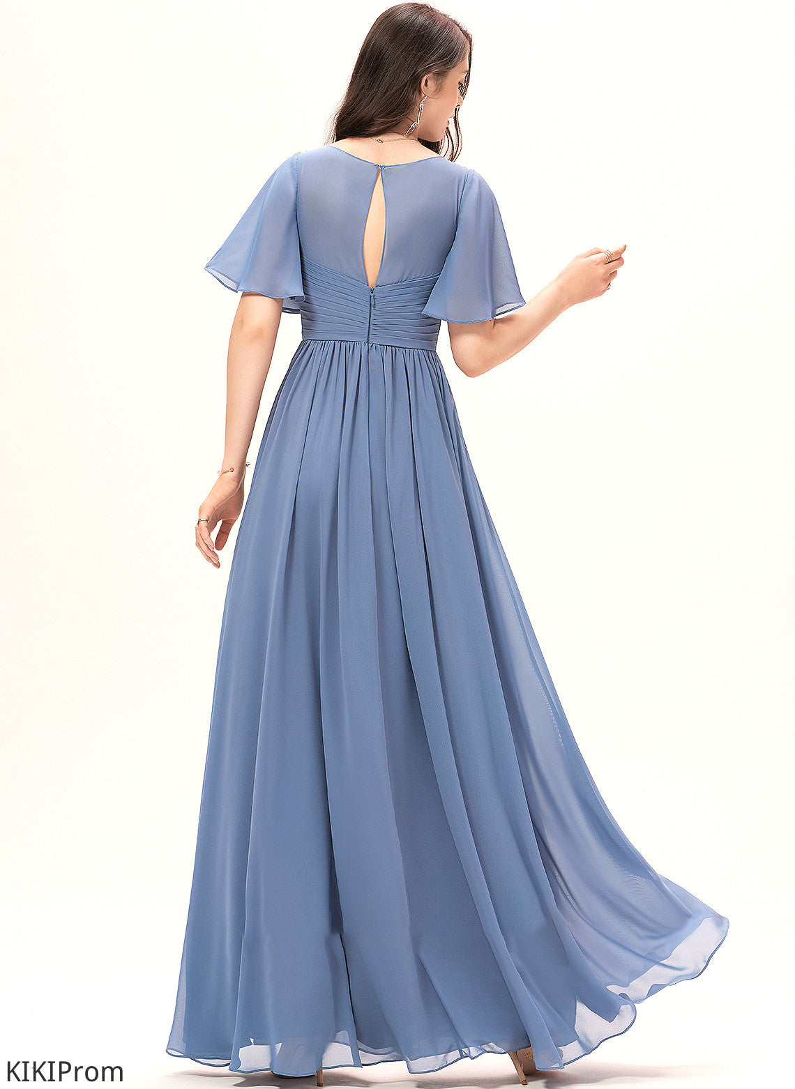 V-neck Ruffle Neckline Fabric Length Silhouette Floor-Length Embellishment A-Line Dakota V-Neck Floor Length Bridesmaid Dresses